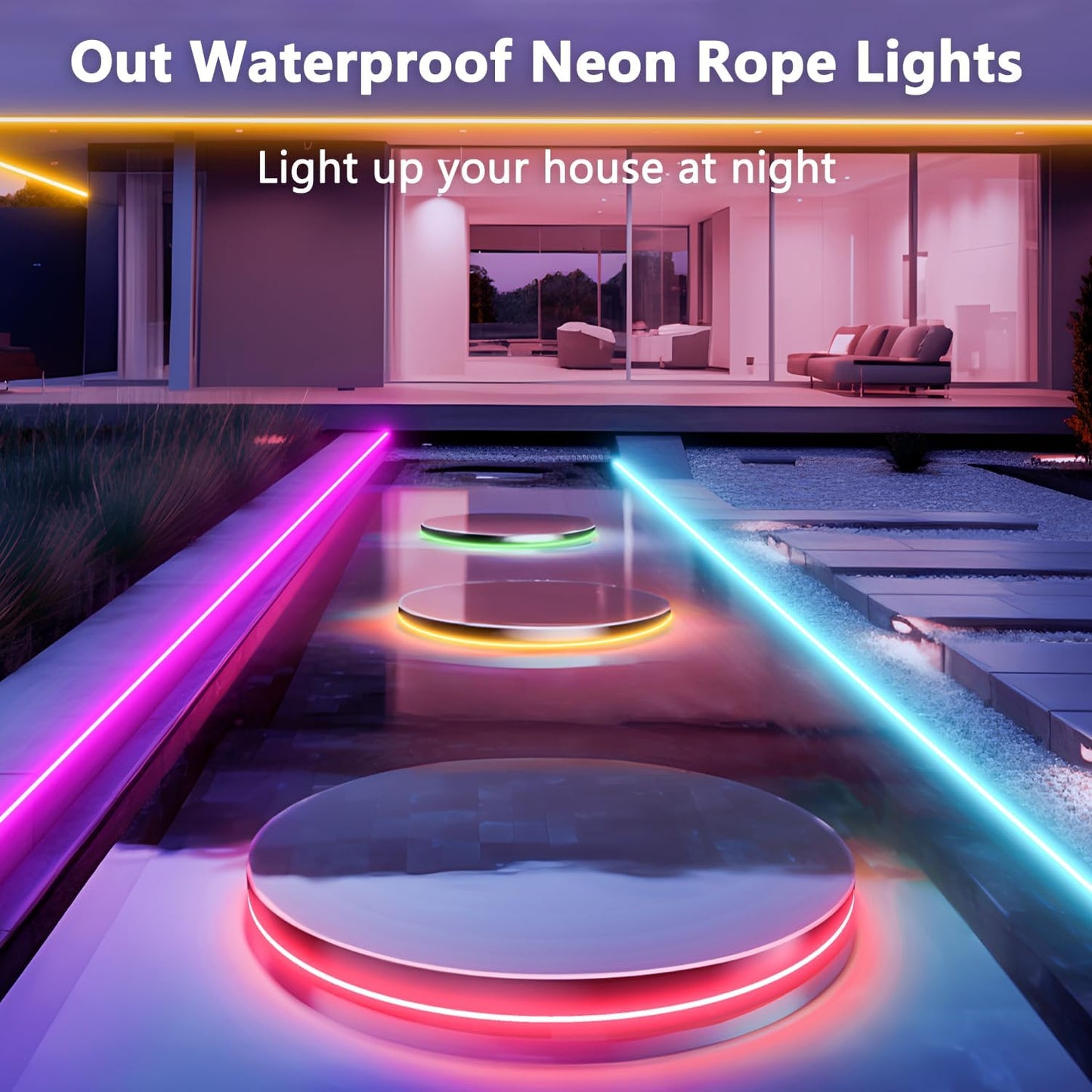 Neon RGB Rope Lights,IP67 Waterproof,Flexible Led Rope Lights,Control with App/Remote,Music Sync,for Gaming Room Living Bedroom Wall Decor (20FT)