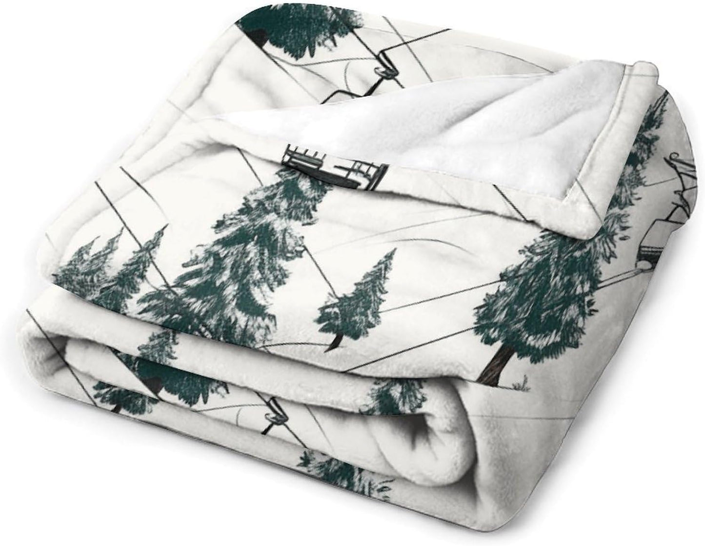 Ski Lift with Fir Tree Blanket Super Soft Lightweight Throw Blanket Cute Cozy Warm Bed Blanket Decorative Fuzzy Blanket All-Season Home Decor Gift for Sofa Couch Living Room 60"*80"（150 * 200cm）