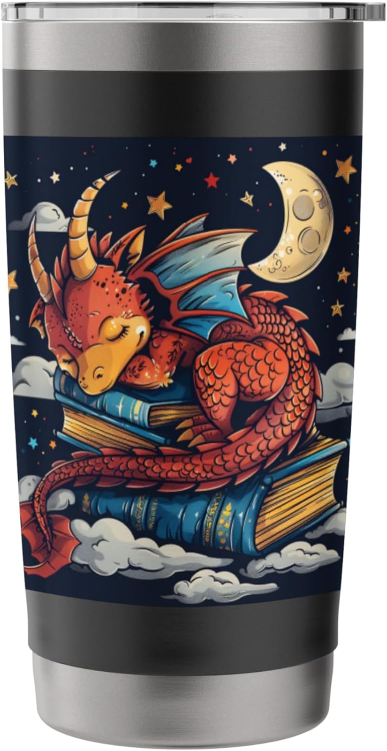 Book Lover Dragon Bookworm Reading Librarian Stainless Steel Insulated Tumbler