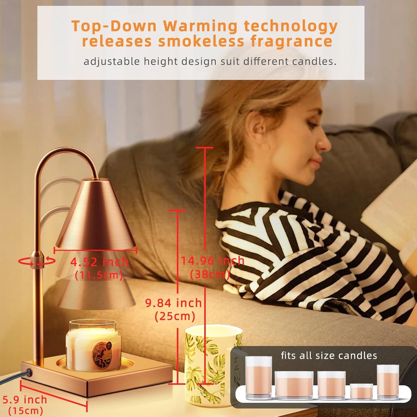 Yankee Candle Compatible Dimmable Metal Candle Lamp Warmer - Height Adjustable, Scented Wax for Home Decor (Rose Gold)