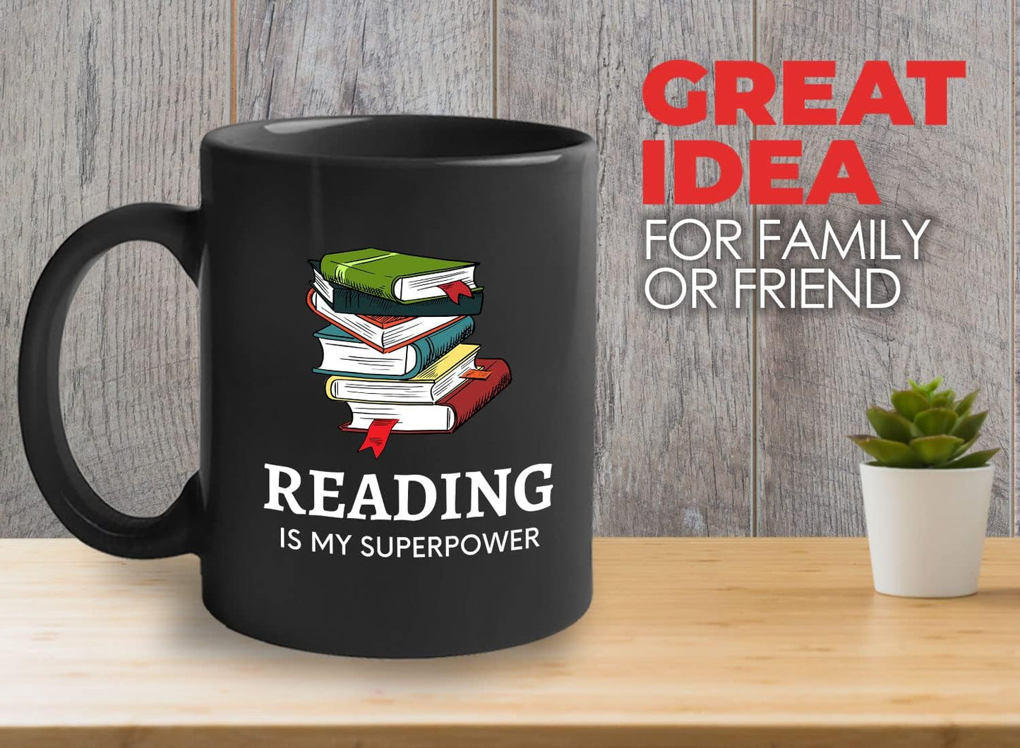 Bubble Hugs Book Lover Coffee Mug 11oz Black - Reading Is My Superpower B - Reading Owl Reader Stack of Books Book Lover Bookish Novelist Librarian Writer