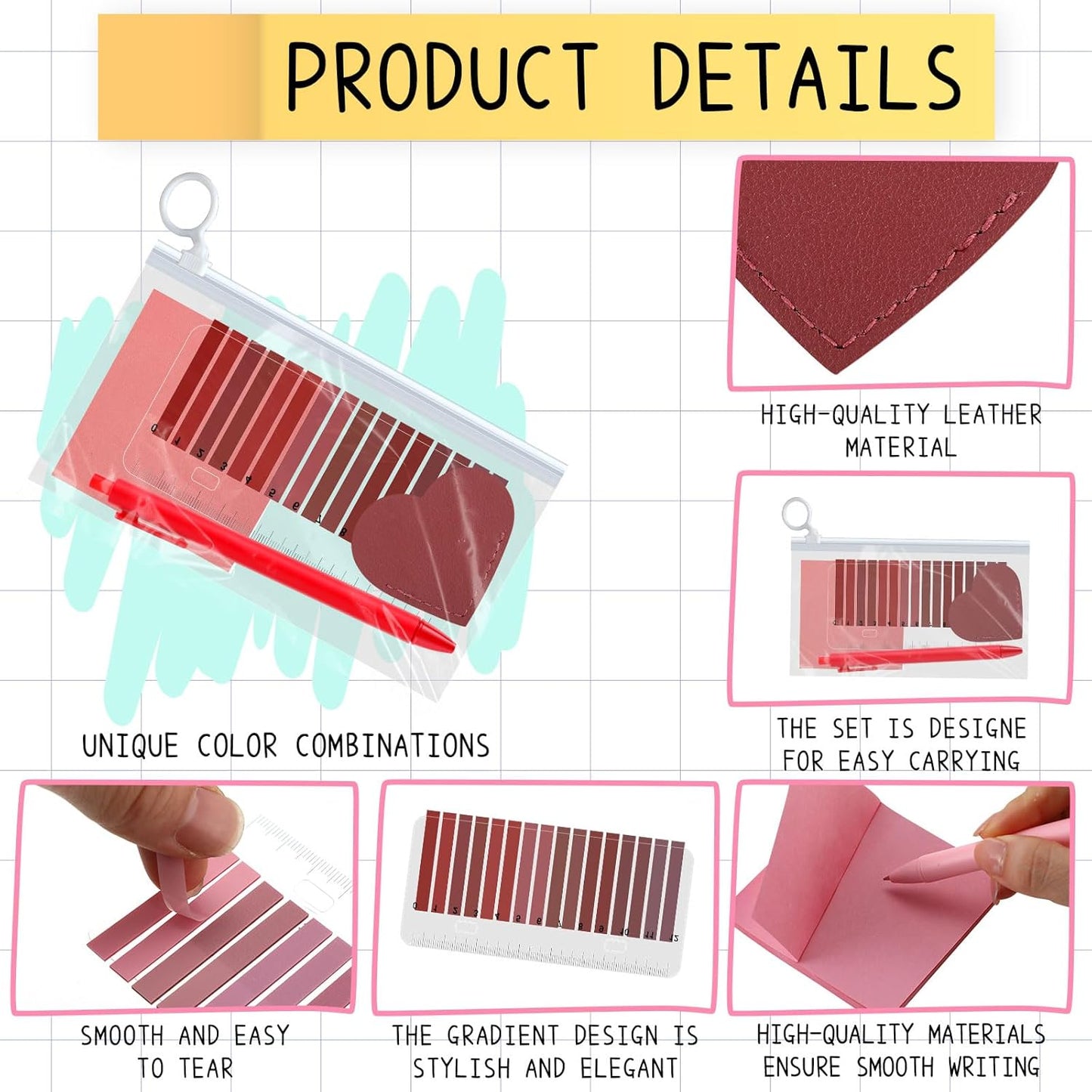 60 Pcs Book Annotation Kit Funny Book Lover Gifts with Transparent Index Tabs Self-Stick Notes Ballpoint Pen Leather Heart Bookmarks Clear Pull-Ring Bags for Reading Bookish Club Gifts