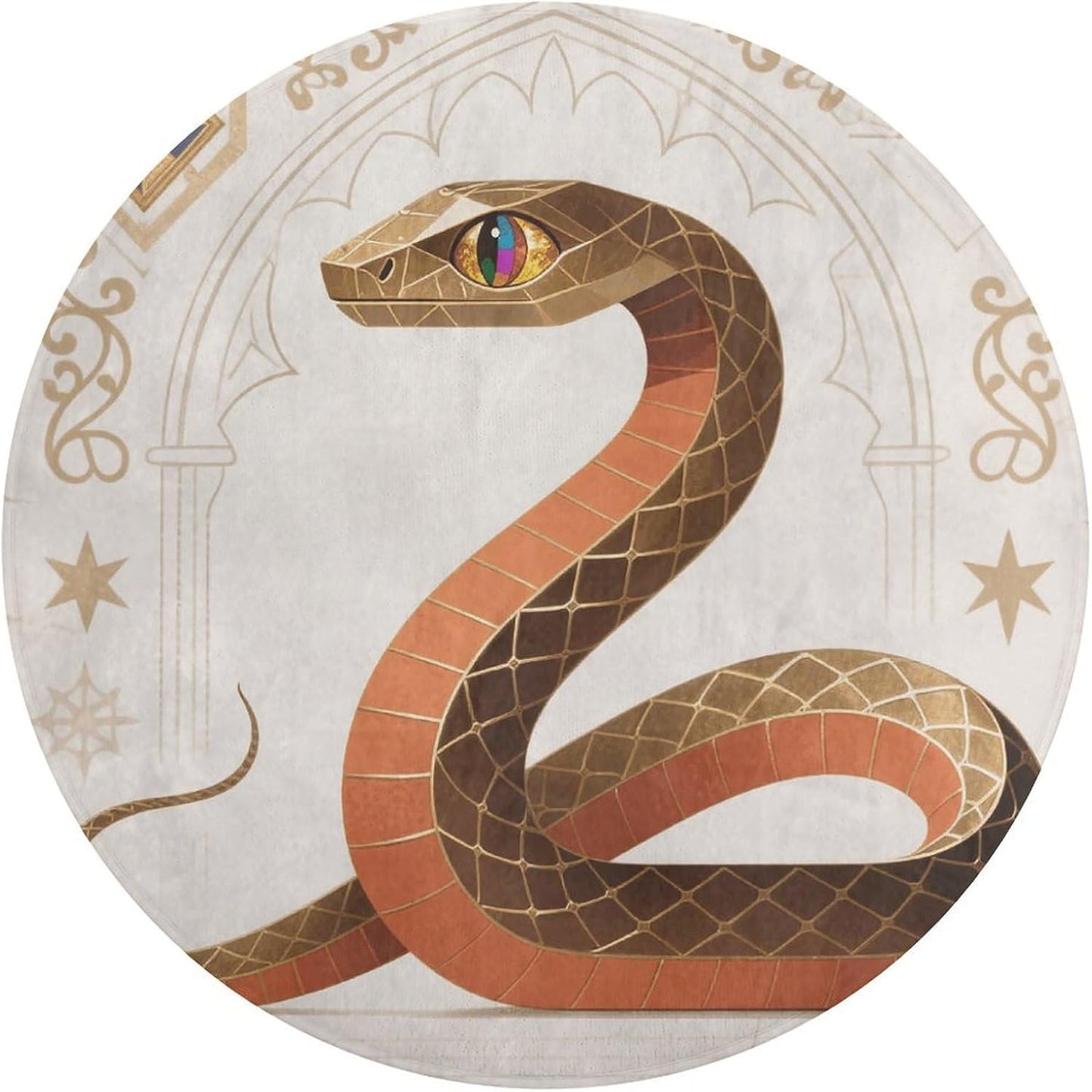 Coral Velvet Round Area Rug 3' Non-Slip TPR Backing Carpet 0.2 Inch Low Pile Snake Classic Design Door Mat Washable Decorative Floor Rug for Bathroom Kitchen Entryway Home Decor