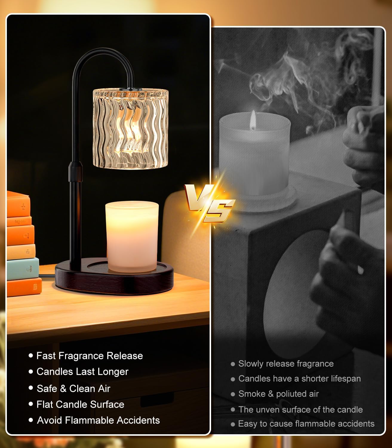 Candle Warmer Lamp Electric: Dimmable Timer Candles Warming Lamps - Height Adjustable Burner Jar - No Flame Scented Melts Wax - All Candle Jars Home Decor Table Light