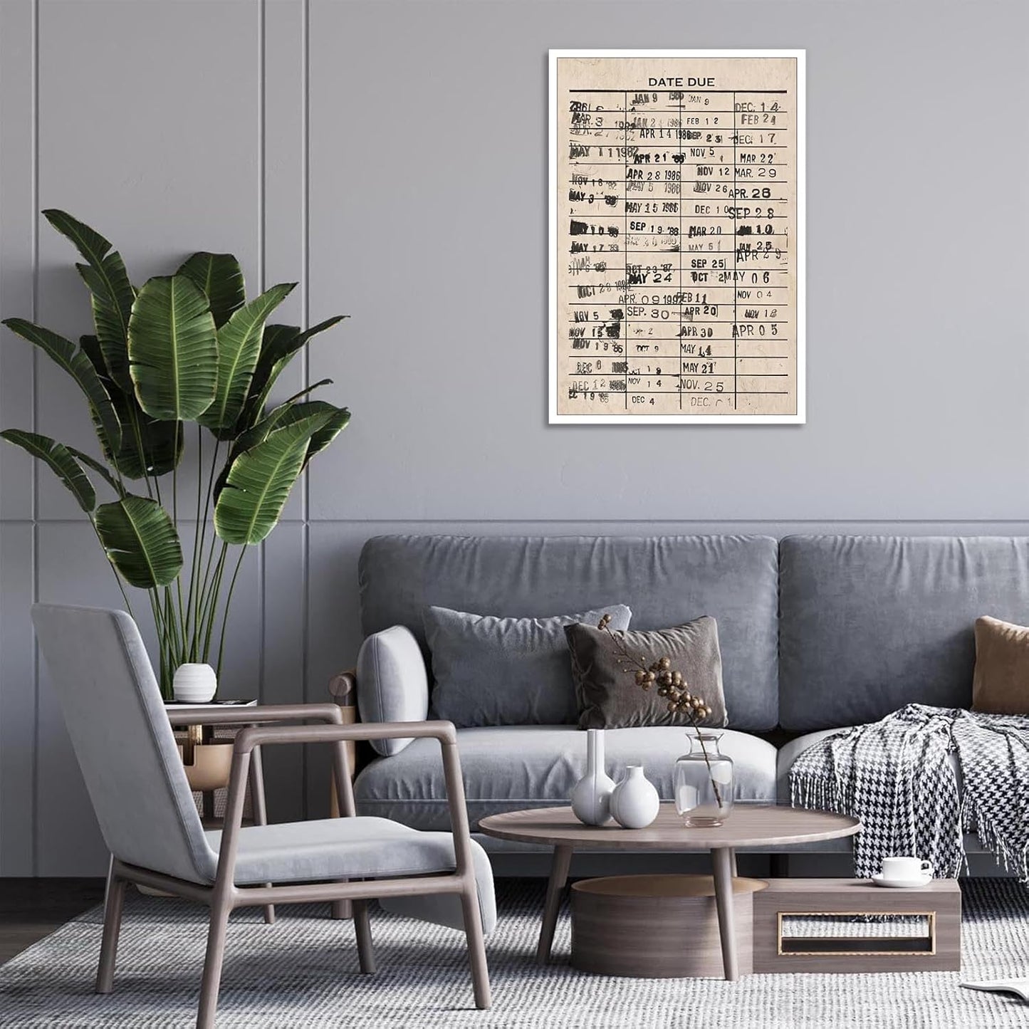 Vintage Book Due Date Poster Library Reading Card Canvas Wall Art Neutral Books Literature Lover Aesthetic Artwork Prints Painting For Living Room Bedroom Office Wall Decor 12x16in Unframed