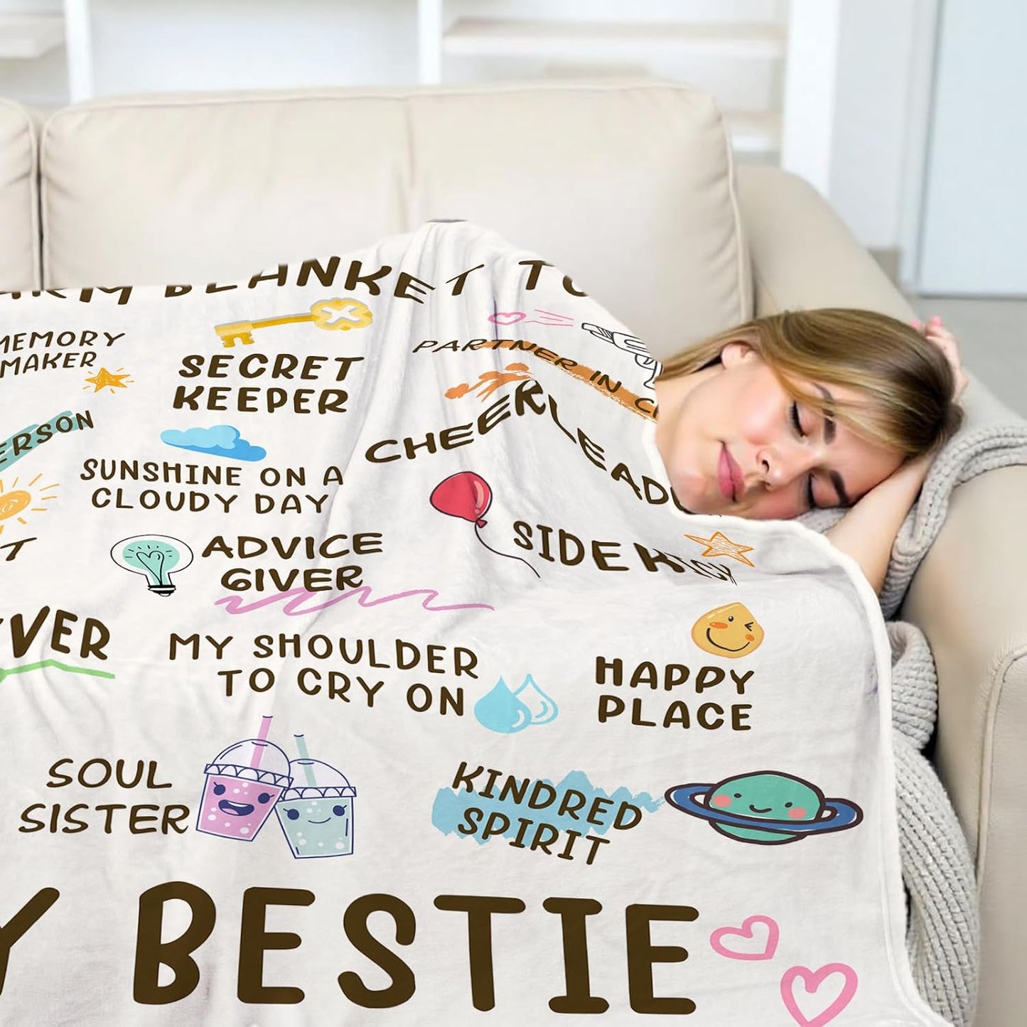 Best Fried Blanket 60"x 50", Best Friend Birthday Gifts for Women, Bestie Gift Ideas for BFF Soul Sister Friendship, to My Bestie Fleece Throw Blanket