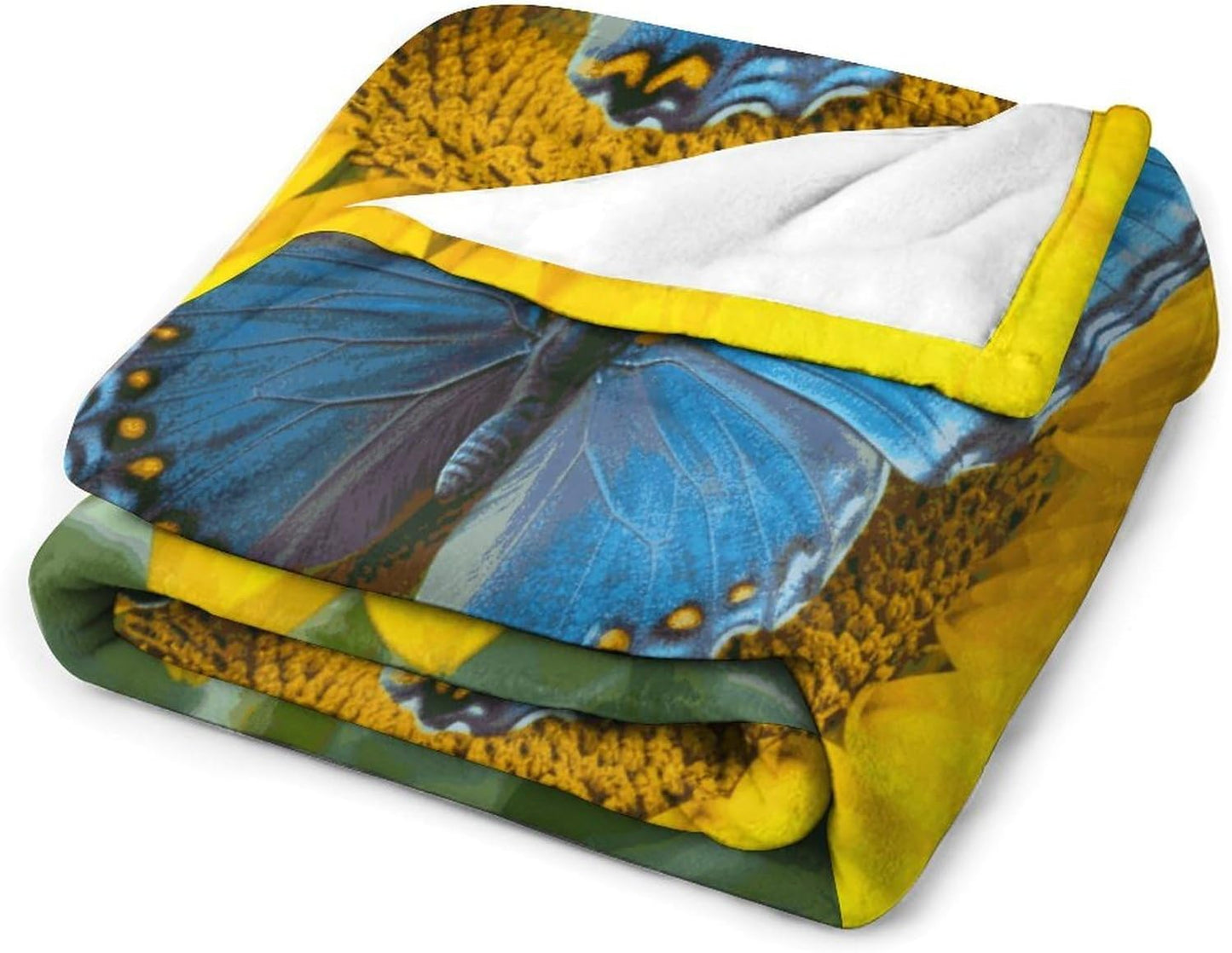 Sunflower Blue Butterfly Blanket Super Soft Lightweight Throw Blanket Cute Cozy Warm Bed Blanket Decorative Fuzzy Blanket All-Season Home Decor Gift for Sofa Couch Living Room 40"*50" （100 * 130cm）