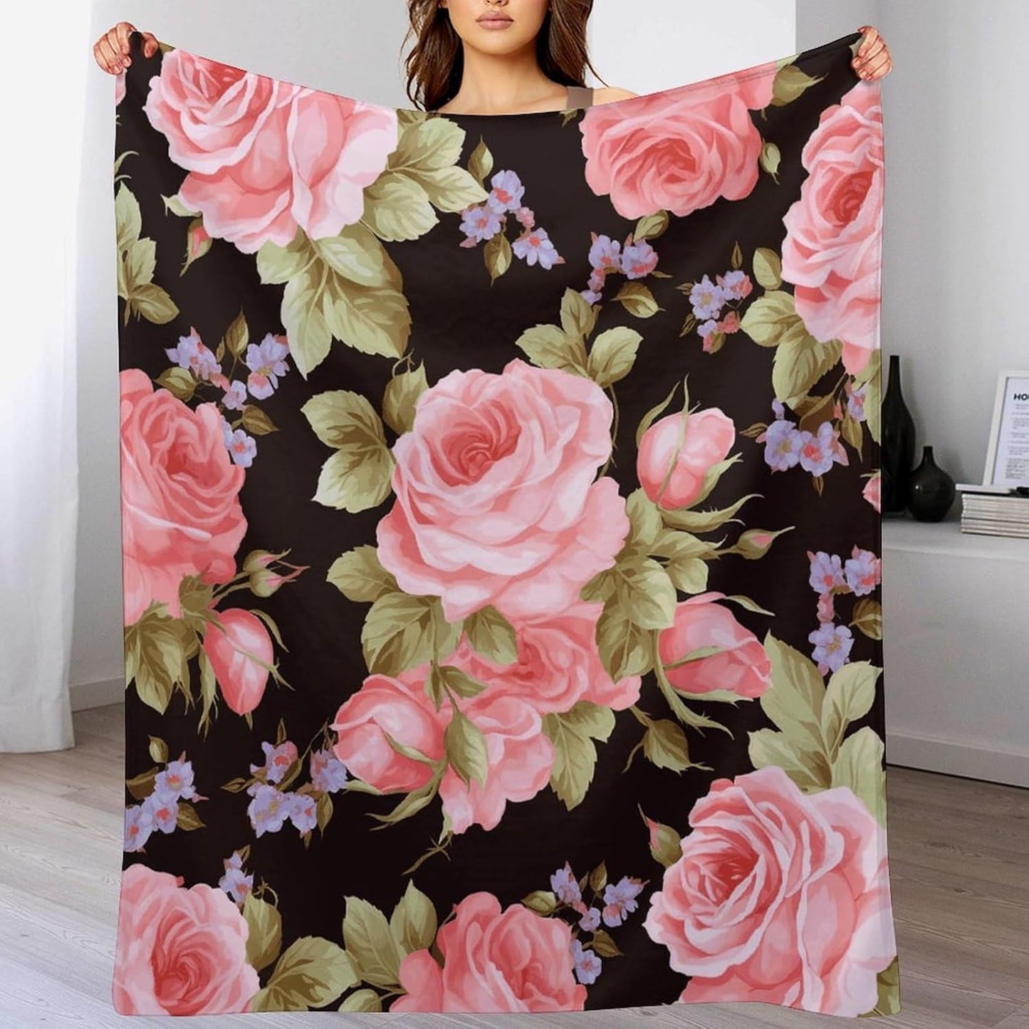 Pink Rose Blanket Super Soft Lightweight Throw Blanket Cute Cozy Warm Bed Blanket Decorative Fuzzy Blanket All-Season Home Decor Gift for Sofa Couch Living Room 30"*40"（76 * 100cm）