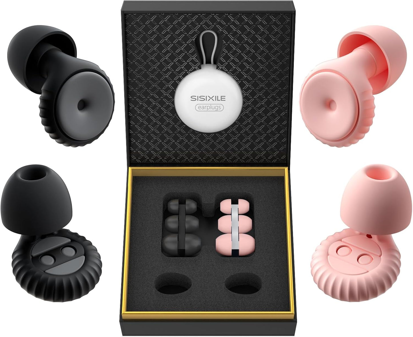 Noise Cancelling Earplugs 2 Pairs for Sleeping, Travel, Office - Soft Silicone Earplugs, 35dB Noise Reduction, Comfortable, Reusable, Multiple Sizes XS/S/M/L for Snoring, Focus & Study - Black & Pink