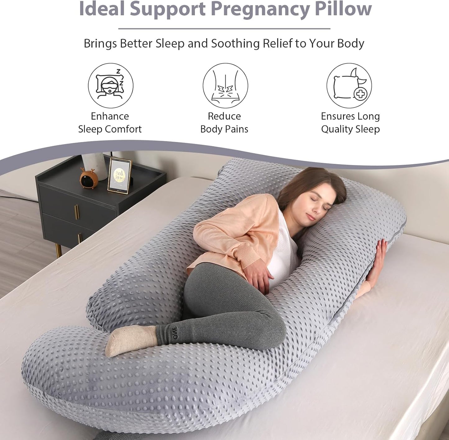 Elover Pregnancy Pillows,U Shaped Full Body Maternity Pillow with Removable Cover,Support for Pregnant Women,57 Inch Pregnancy Pillows for Sleeping,Black Grey Velvet Cover