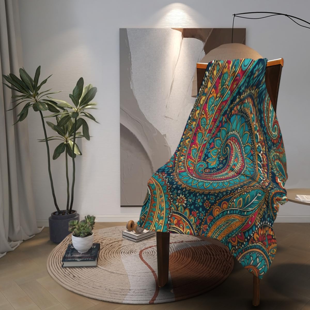 Decorative Throw Blanket for Couch Sofa Bed 50x60 – Soft Flannel Blanket Bedroom Living Room Colorful Aesthetic Paisley Pattern Print Floral Paisly Design