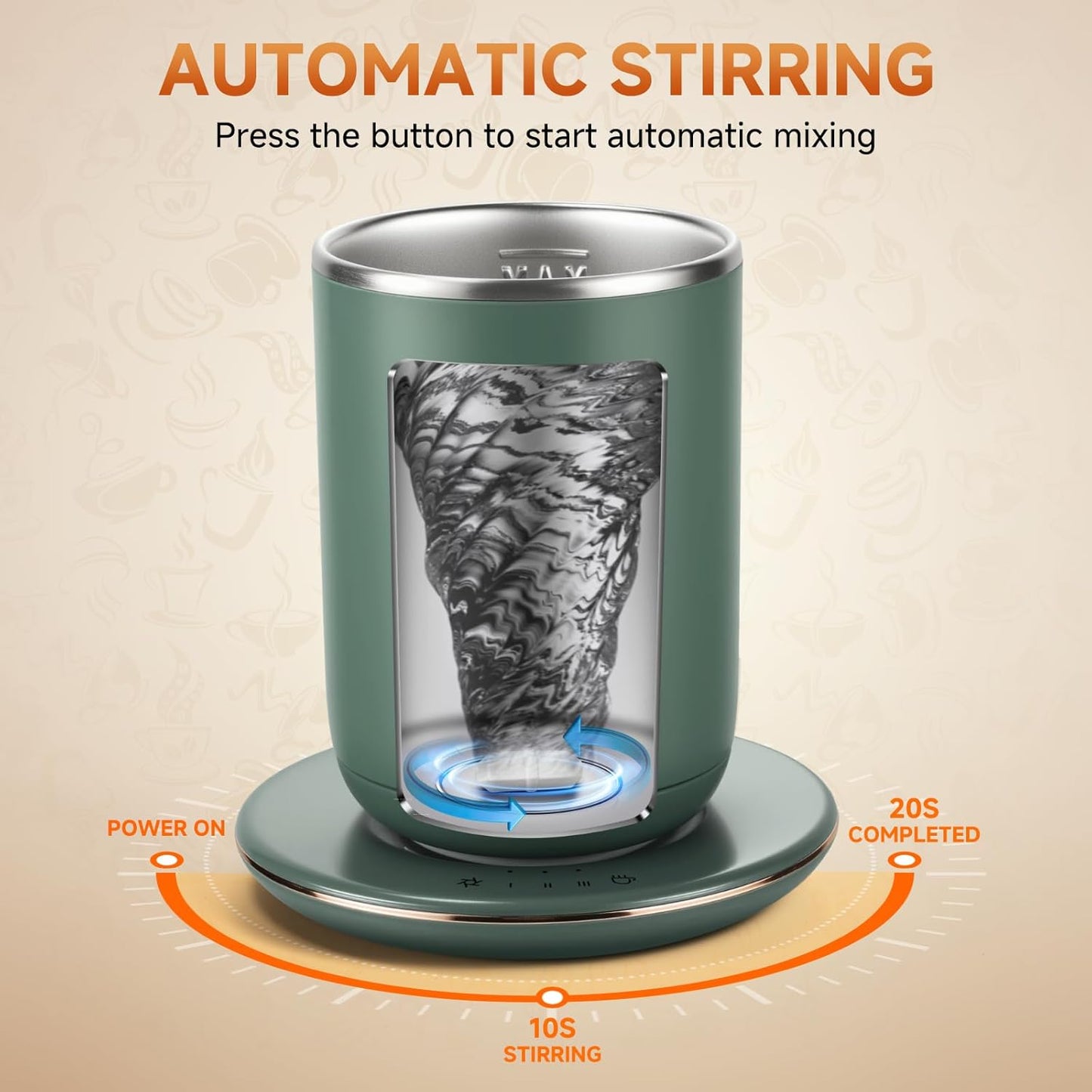 Self Stirring Coffee Mug, Self Heating Coffee Mug 10 oz, Heated Coffee Mug with Smart Temperature Control, Electric Coffee Cup with Detachable Heating Base, Auto Shut Off Warming Mug,Gifts for Dad Mom