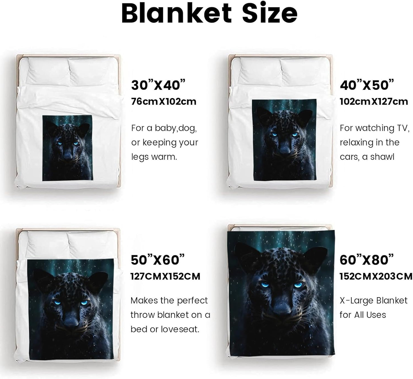 Black Panther 60"x50" Fleece Throw Blanket - Wild Animal Style Plush, Luxury Black Fuzzy Blanket That Does Not Fade