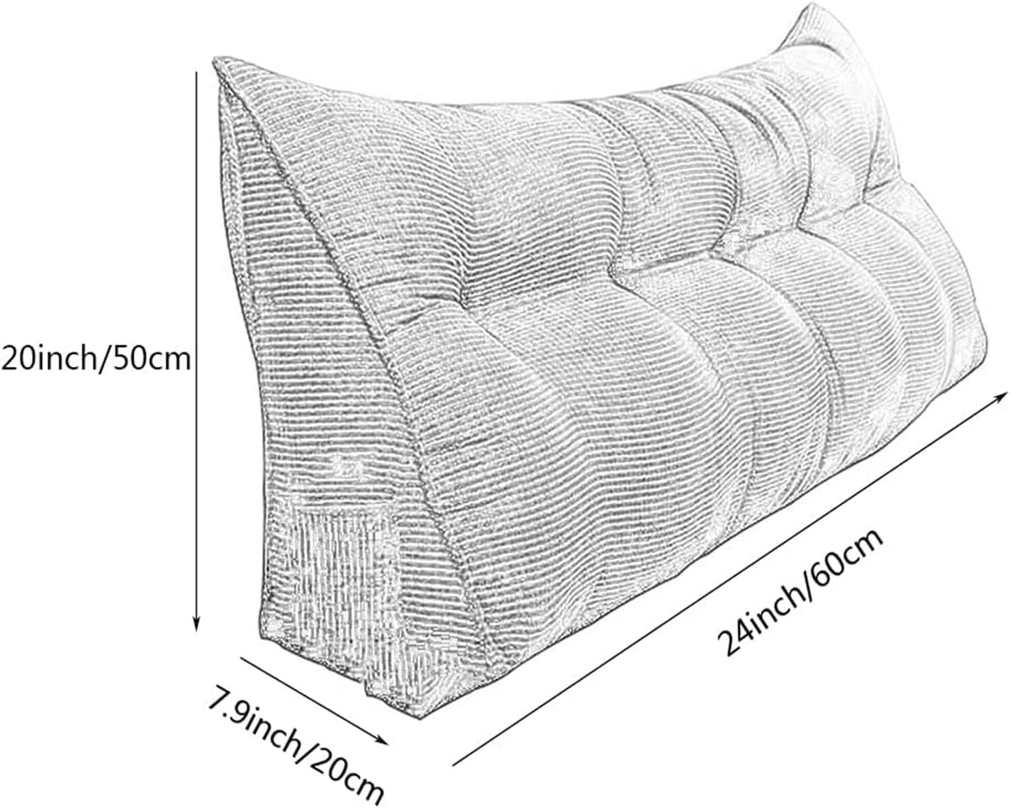 King Size Triangular Reading Bed Rest Pillow Large Bolster Cushion Headboard Backrest Wedge Pillow Neck Lumbar Support(Size:60x20x50cm(24x7.8x20),Color:E)