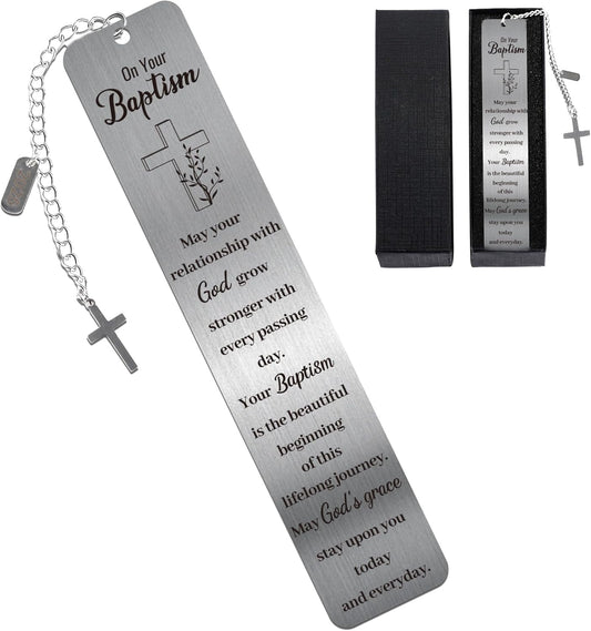Christian Baptism Bookmark Gift, Christian Metal Bible Marker with Engraved Blessing, First Communion Confirmation Gifts for Teen Girls Boys, Christmas Birthday Gifts