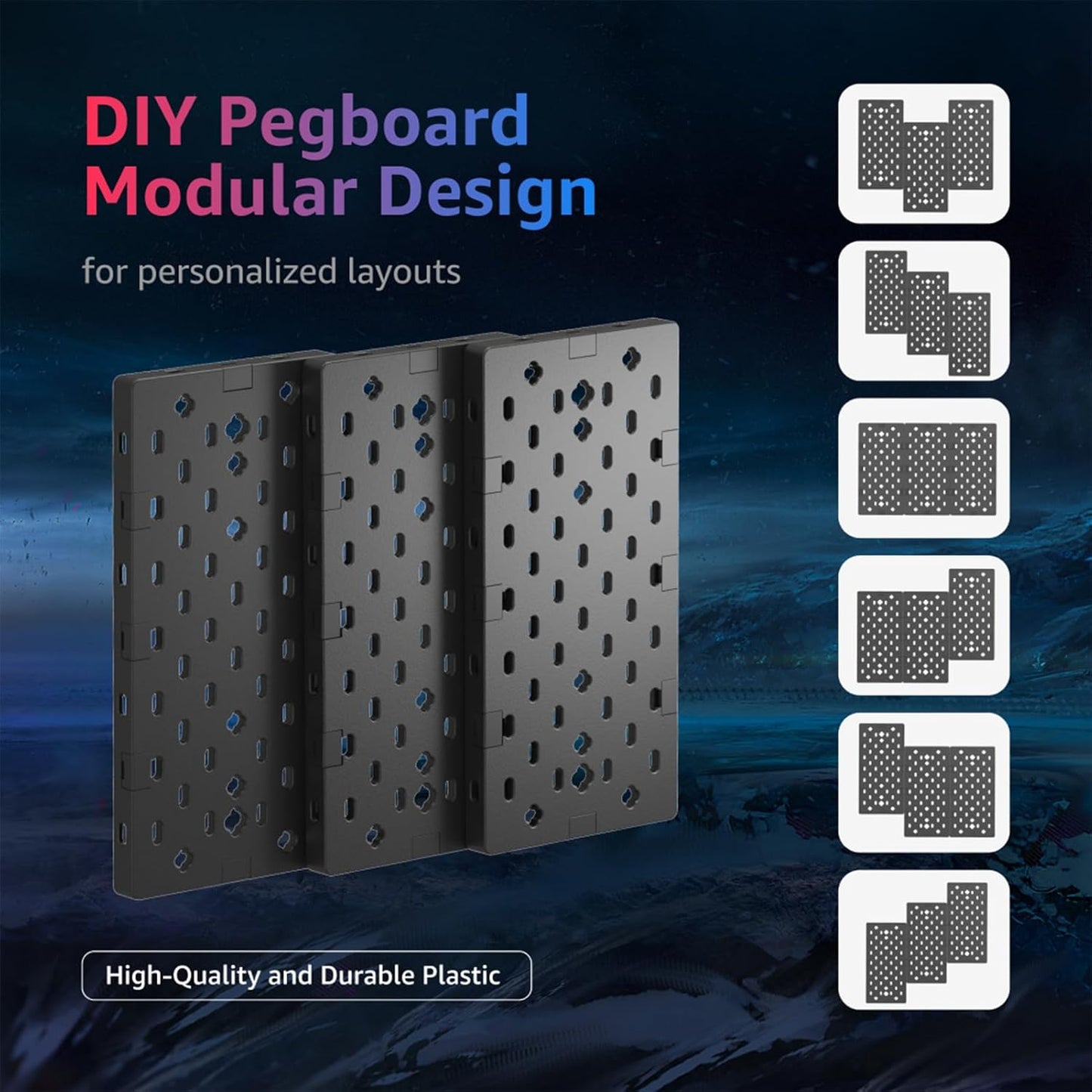 PEGZONE 3PCS Modular Headphone and Controller Holder for Game, Clamp-on Pegboard, Rotatable Controller Stand with Cable Hooks, Gaming Accessories, 3Pcs Pegboard, Black