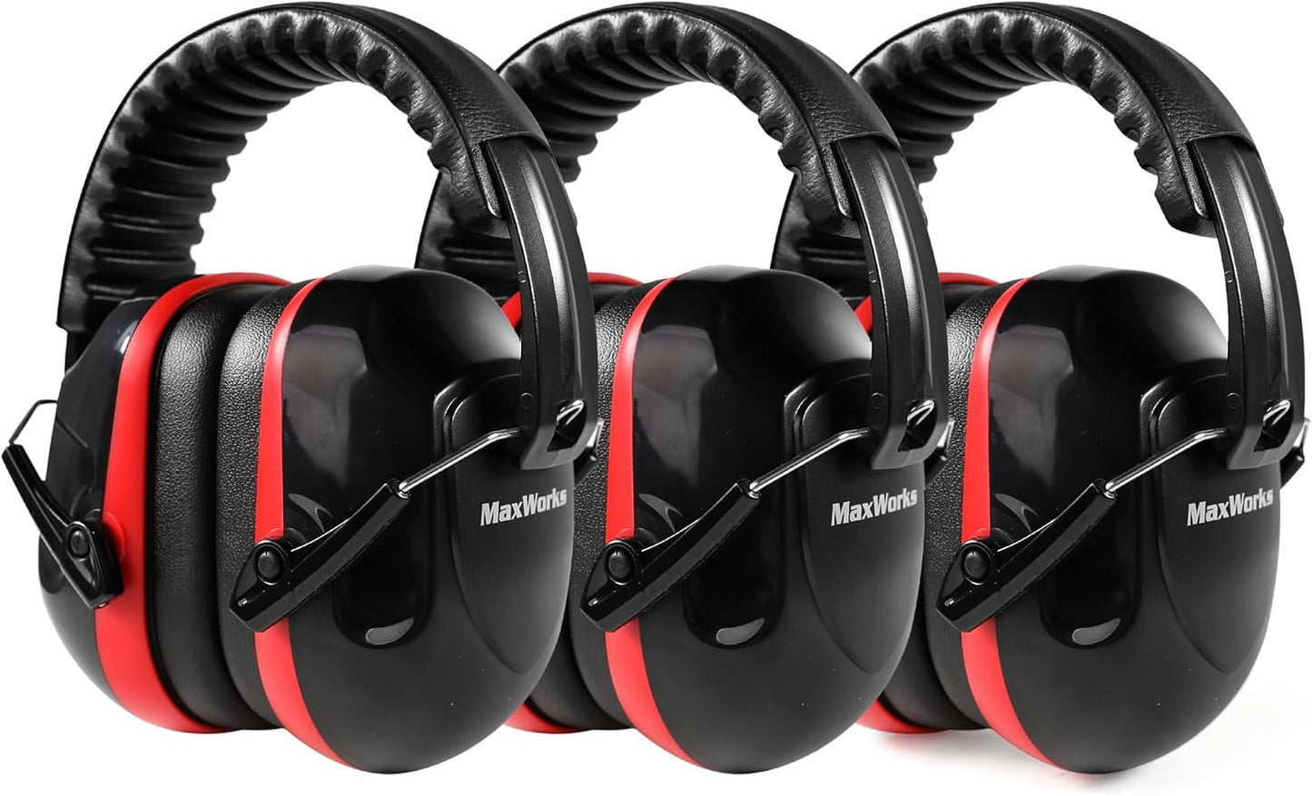 MaxWorks 51201 Noise Reduction Ear Muffs – NRR 26dB ANSI-Certified Hearing Protection, Adjustable & Foldable Design for Shooting, Mowing, Construction, and More - 3 Pairs