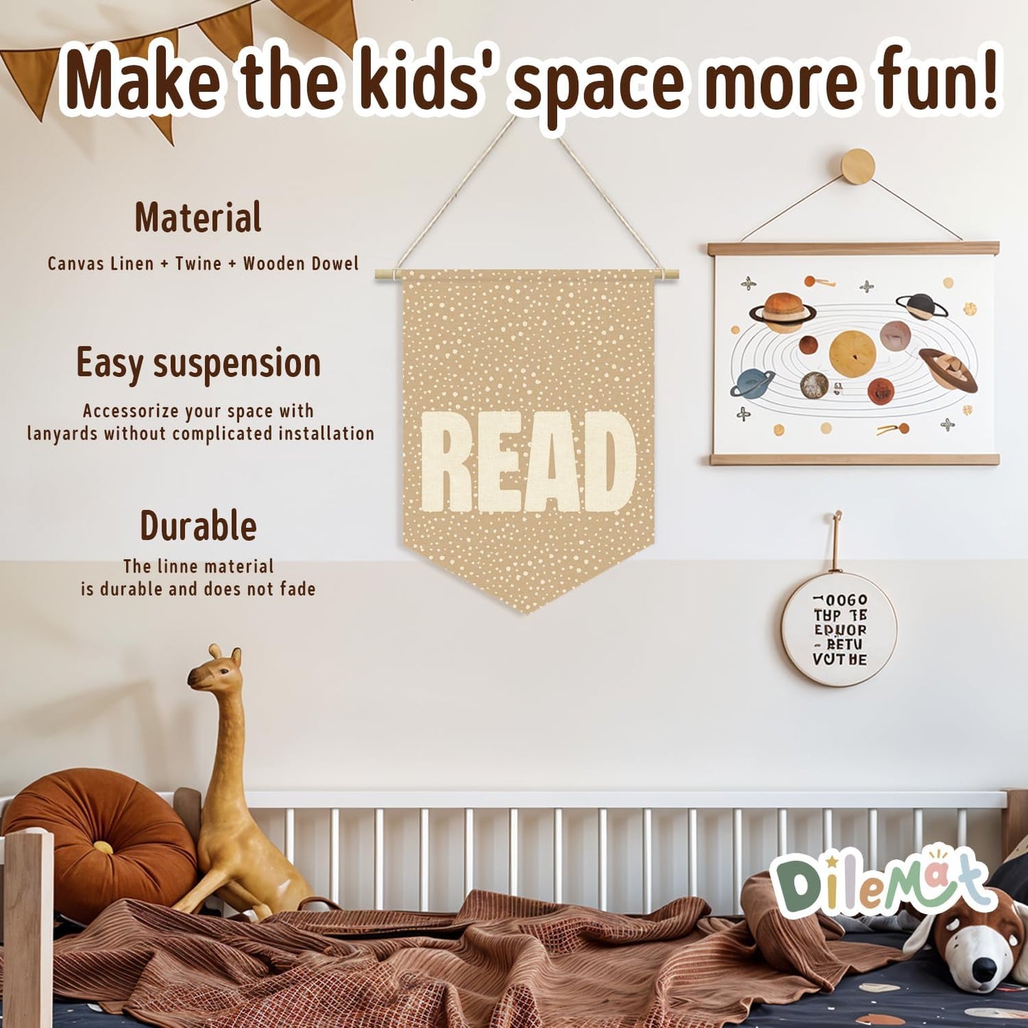 Bobo Classroom Decor Banner,Reading Nook Decor Kids Room Decor,Read Sign for Classroom Linen Pennant Banner,English Classroom Decor Wall Decor,Neutral Classroom Decor