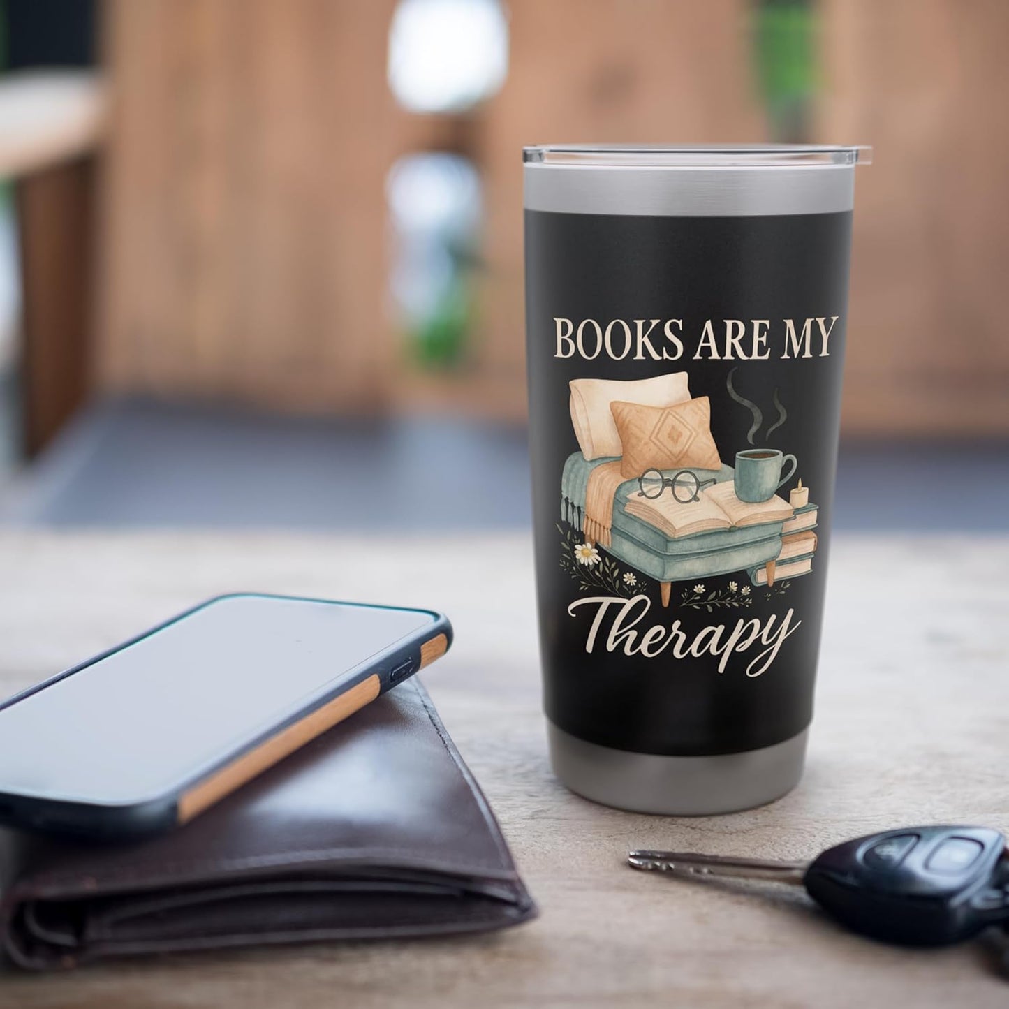 Books Are My Therapy Cozy Reading Nook Aesthetic Stainless Steel Insulated Tumbler
