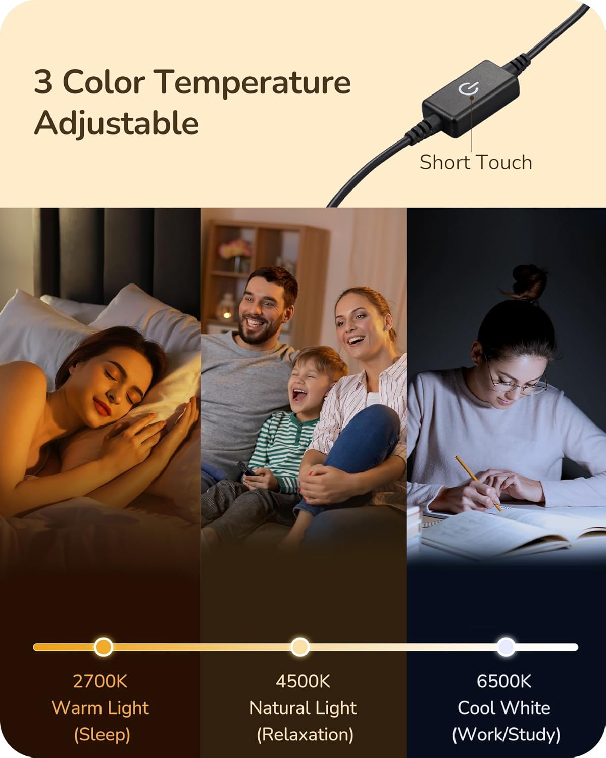 EDISHINE Upgraded LED Table Lamp, Stepless Dimmable Bedside Lamp with 3 Color Temperature, Modern Nightstand Lamp, Desk Lamps for Bedroom, Living Room, Corner, Gift, Metal Finish, Gold, 6W