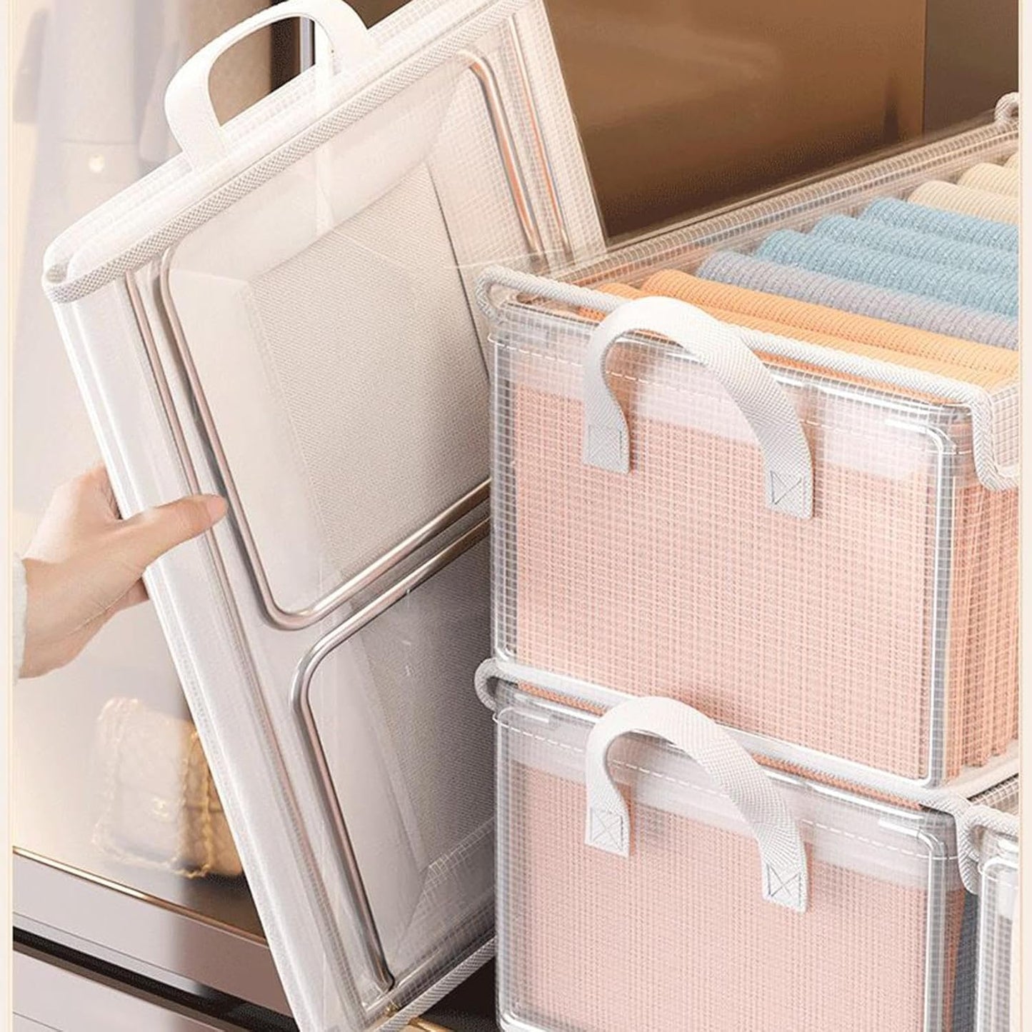 Toy Bin,Space-Saving Stackable Box - Storage Bins for Shelves - for Dorm Apartment Garage Bedroom Under Bed Cabinet Office School College