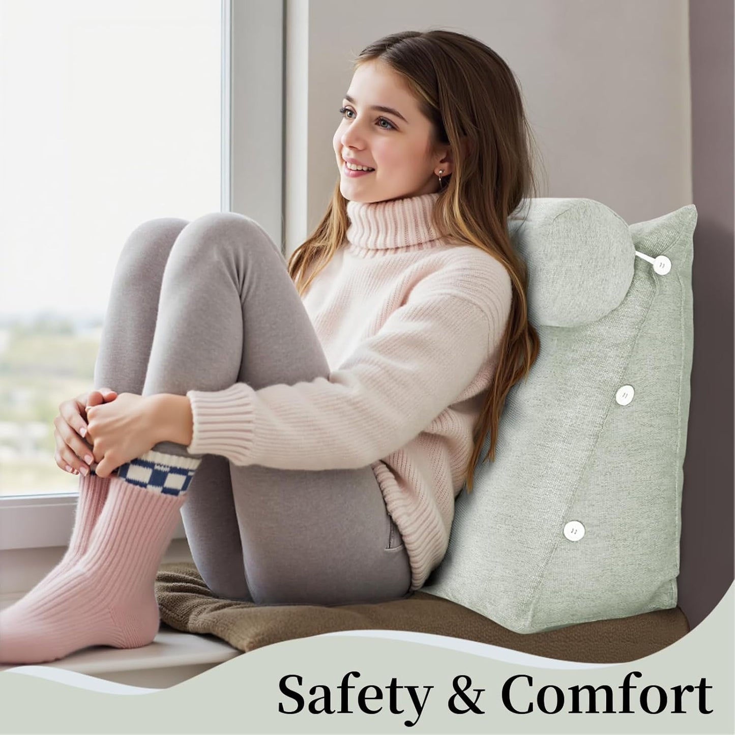 Wedge Reading Pillow — Adjustable Triangular Cushion, Removable Linen Cover, Lumbar & Neck Back Support