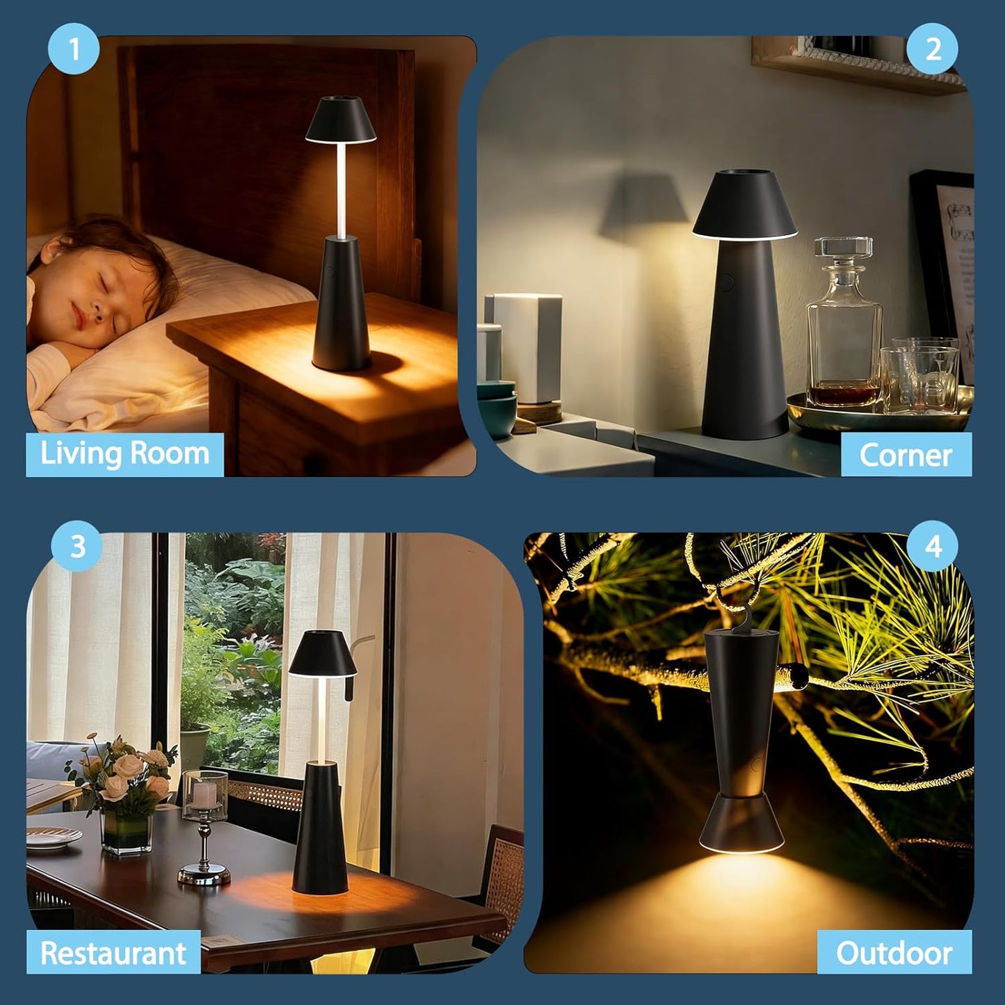 Cordless Rechargeable Table Lamp with Adjustable Height, Portable LED Desk Light with Smooth Dimming 2 Color Modes, Handheld Battery Operated Lamp for Bedroom, Dining, Camping, Desk, Outdoor (Black)