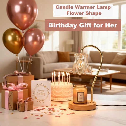 Candle Warmer Lamp with Timer 2 Bulbs Light Dimmable Electric Candle Warmer Flower Shape for Bedroom Home Decor, Wax Melt Warmer for Scented Wax, Birthday Housewarming for Her Him