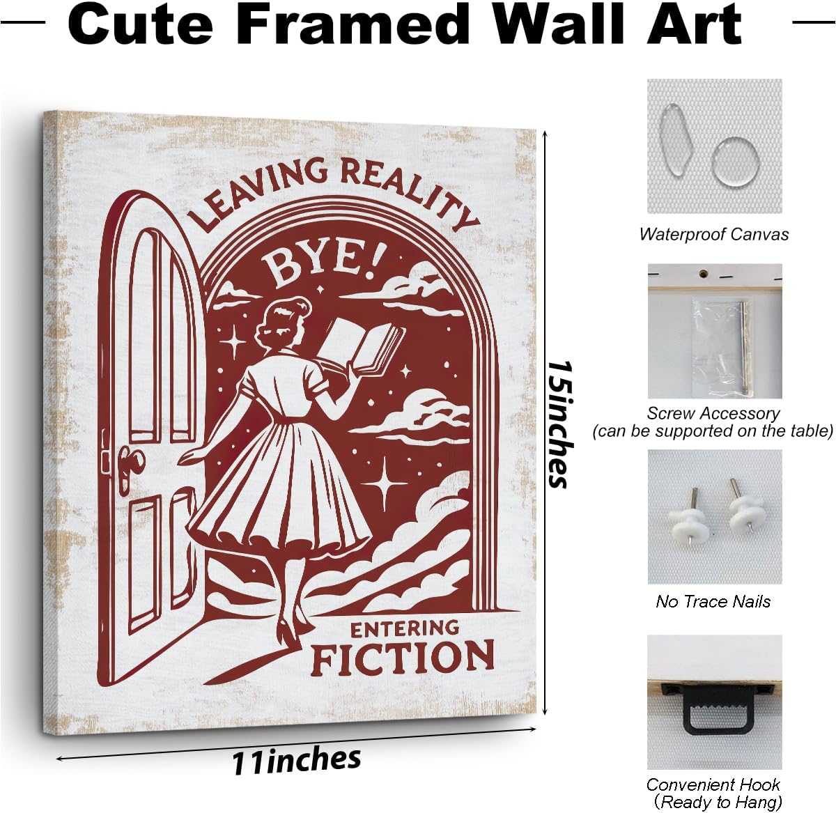 Retro Book Lovers Gifts Bookish Gifts for Reader Librarian Canvas Wall Art Wall Decor, Retro Aesthetic Reading Framed Prints Poster Artwork for Office Home Bedroom Farmhouse Living Room,11.4x15IN