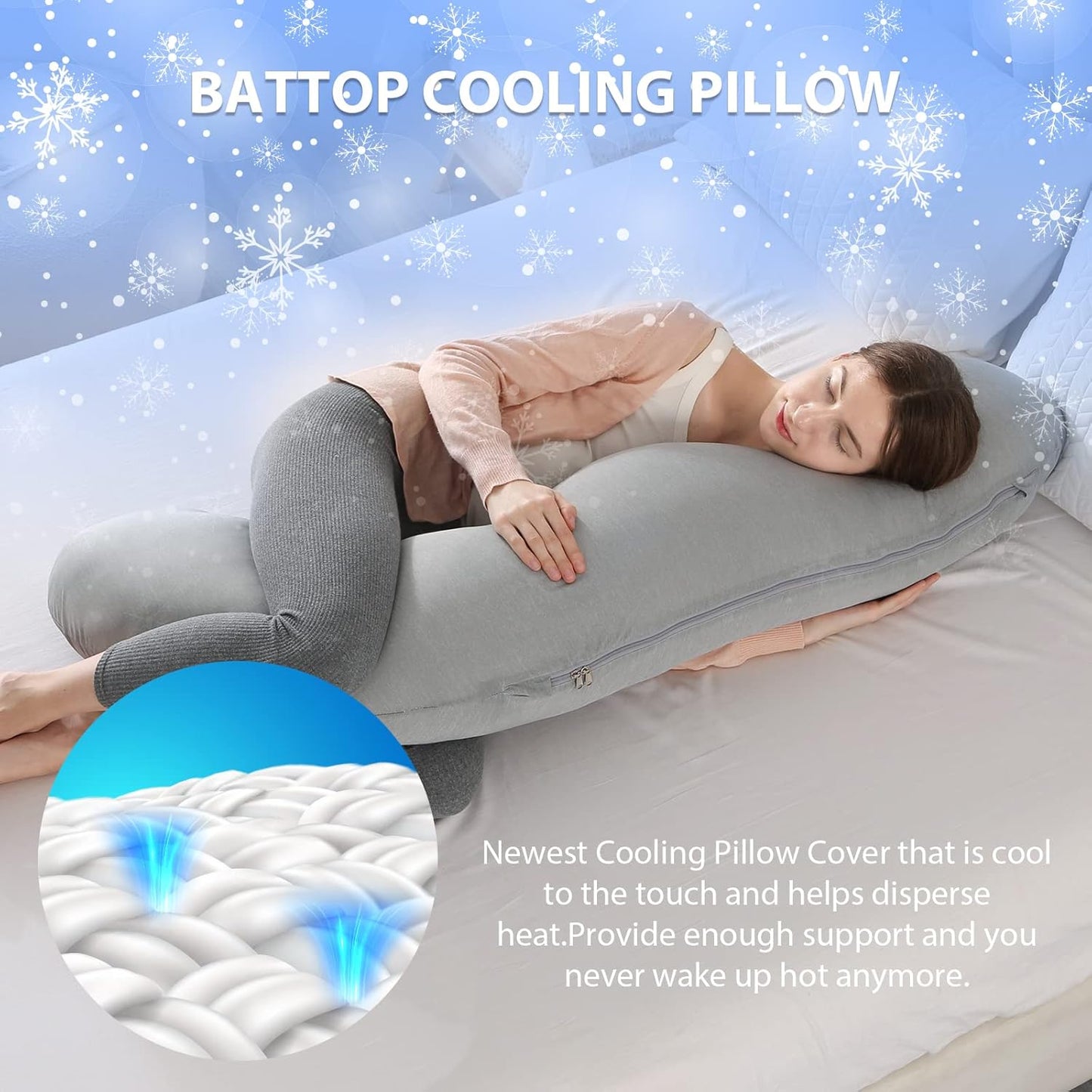 BATTOP Pregnancy Pillows for Sleeping,Maternity Pillow with Cooling Cover,Support for Belly,HIPS, Legs,Pregnancy Must Haves,Side Sleeper Body Pillow