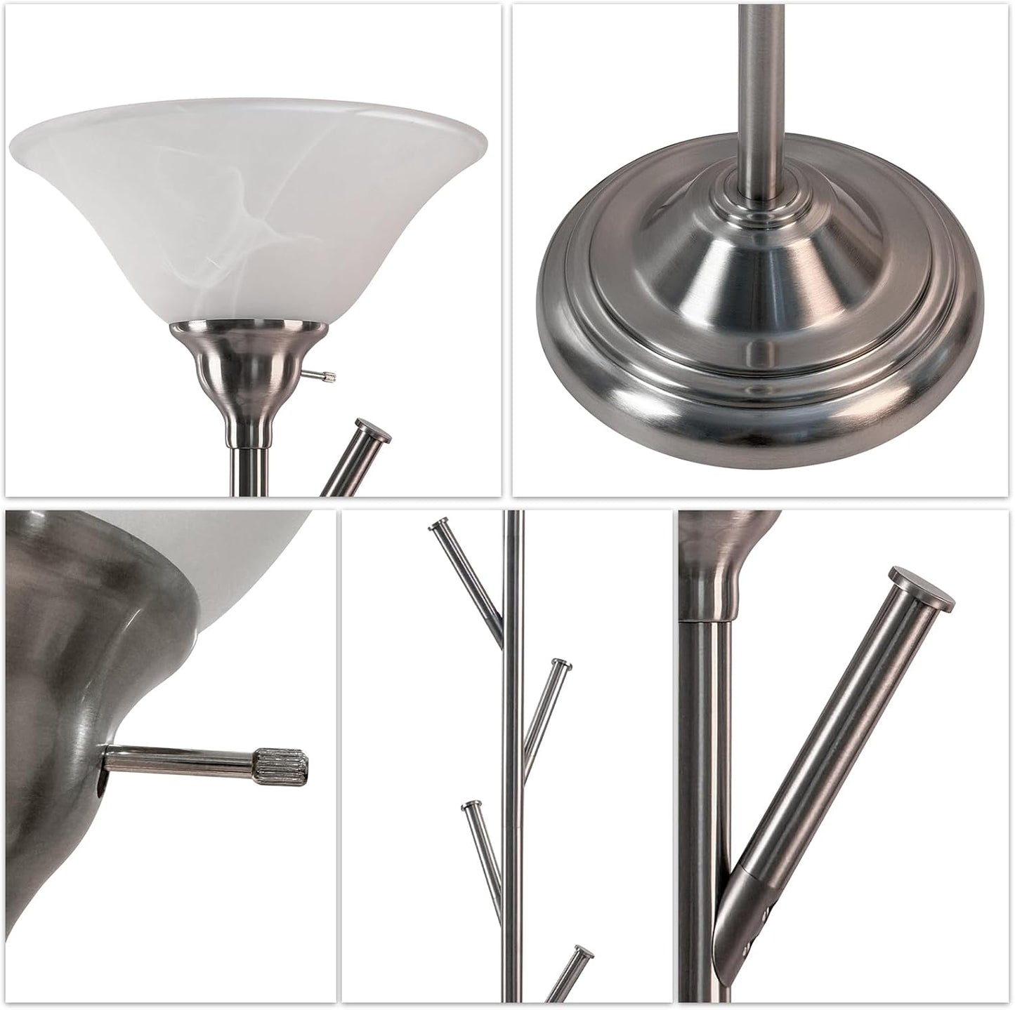 Tall Floor Lamp for Living Room, Torchiere Floor Lamps with 6 Hooks Clothes Rack, Coat Tree of Standing Lamp for Bedroom Office Corner