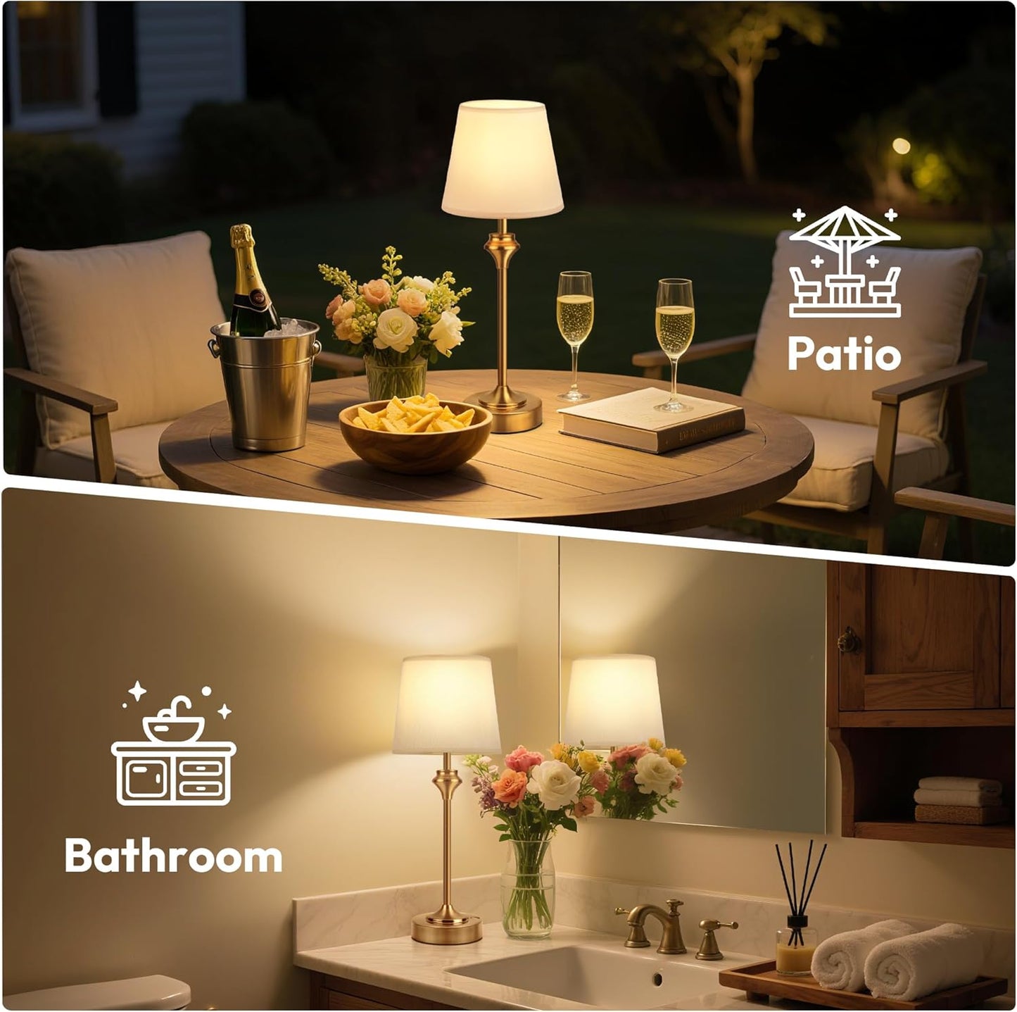 NIORSUN Portables Cordless Table Lamp,Battery Operated Lamp,5200mAh Bedside Table Lamp with Warm White,3 Way Dimmable Touch Desk Lamp for Bedroom Living Room Restaurant White Shade (Gold)