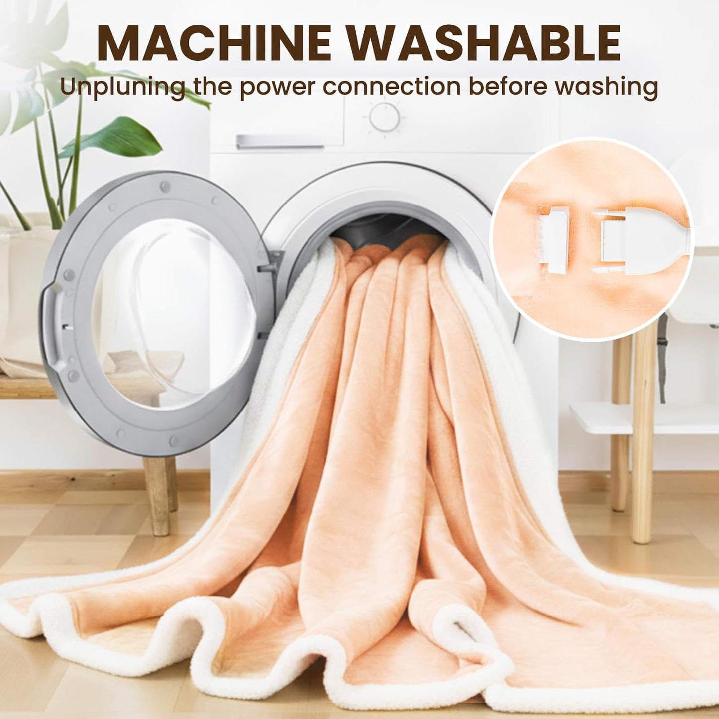 DAILYLIFE Wearable Heated Blanket, 40"x70" Eletric Throw with 6 Heating Levels and 12 Hours Timer, Heated Wrap Poncho Shawl & Hoodies with Pockets, Machine Washable with ETL Certification, Beige