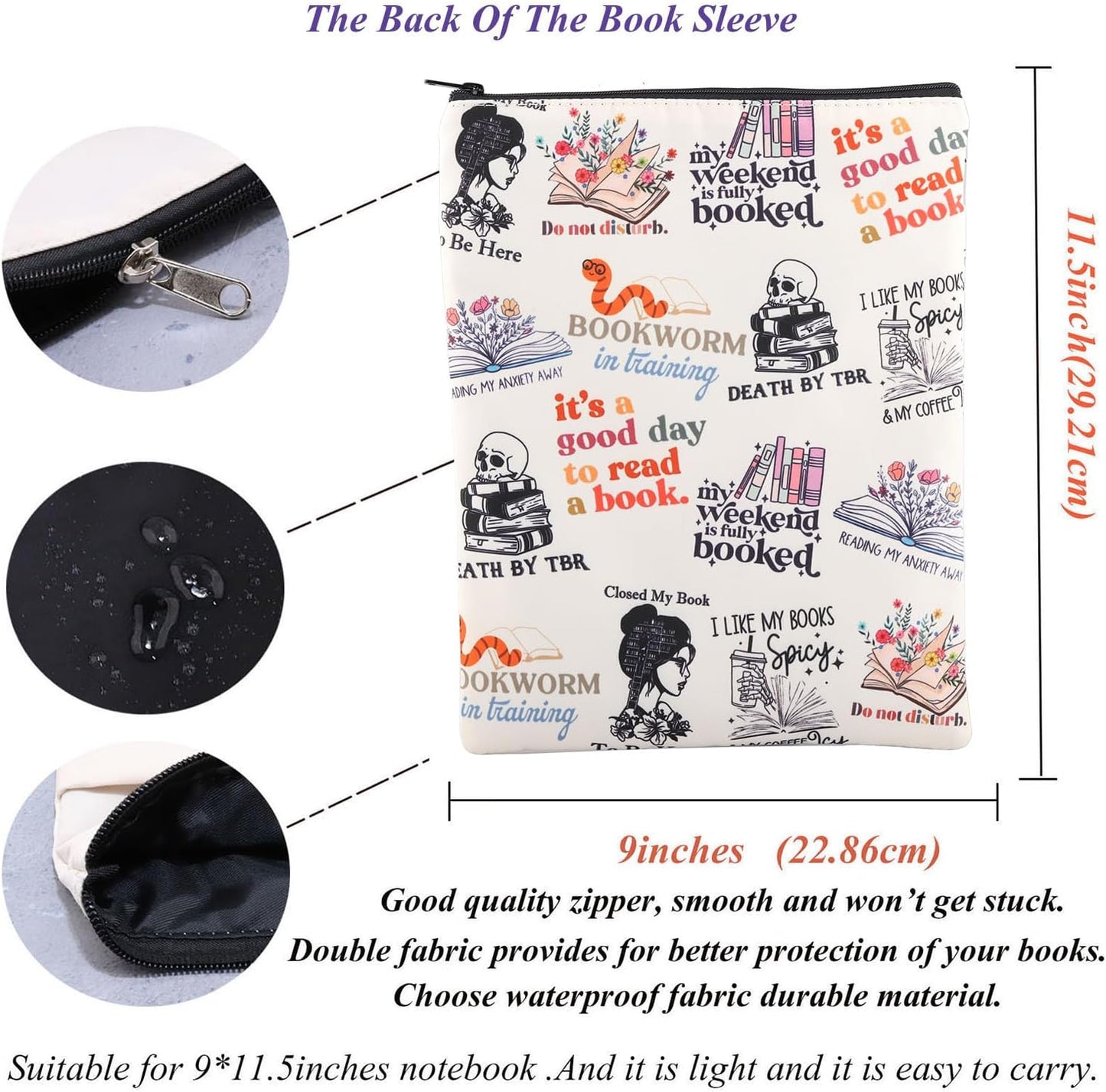 Book Reading Book Cover Book Lovers Book Sleeve Literature Gift Book Club Gift Bookworm Gift TBR Gift Librarian Gift Zipper Pouch (ReadingBookwormBS)