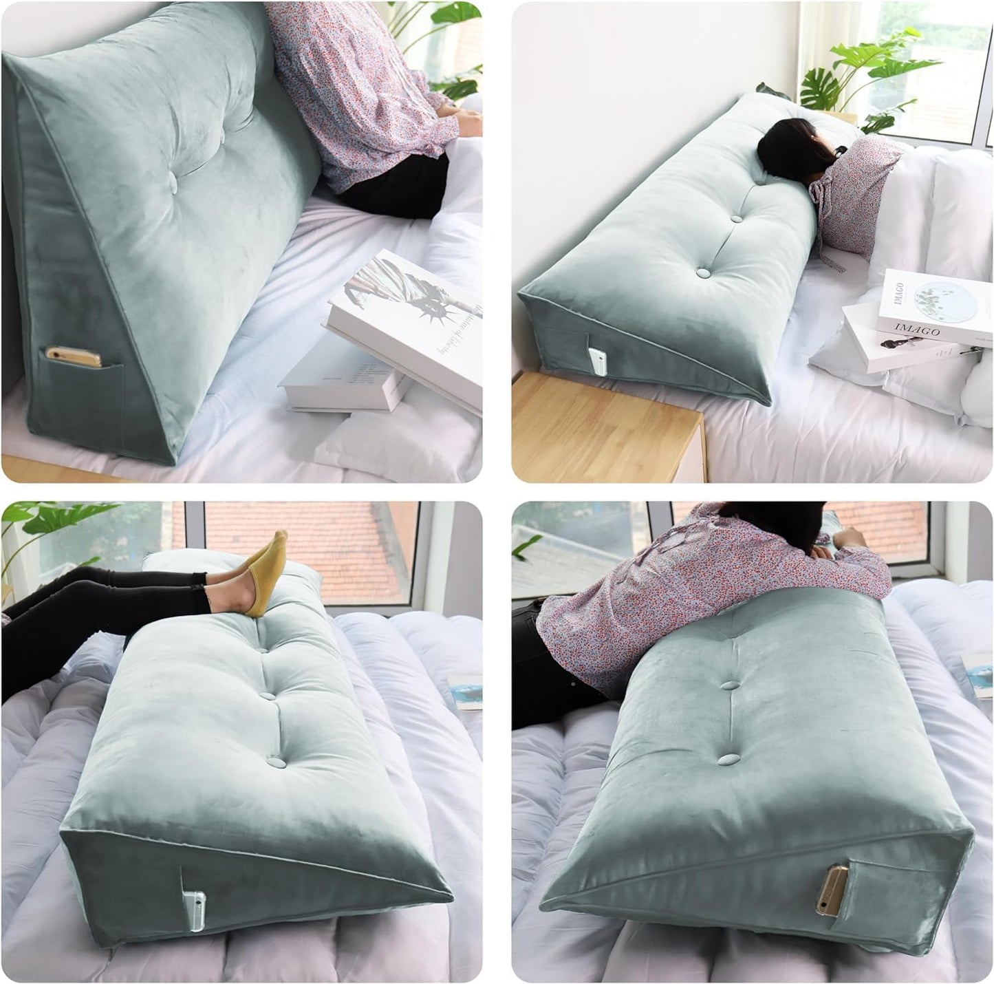 Daneey Headboard Pillow Queen, Triangular Wedge Pillow Headboard, Wedge Headboard Pillow for Bed Sofa, Daybed Pillows for Sitting up, Reading or Working with Removable Cover, Grey