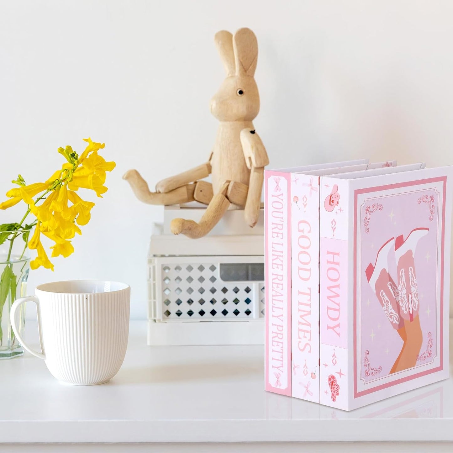 Weysat 3 Pcs Pink Bow Coquette Decorative Fake Books 9.8 Inch Preppy Faux Stacked Books Aesthetic Cute Modern Magnetic Storage Box for Coffee Table Bookshelf Display Bedroom Home Room Decor