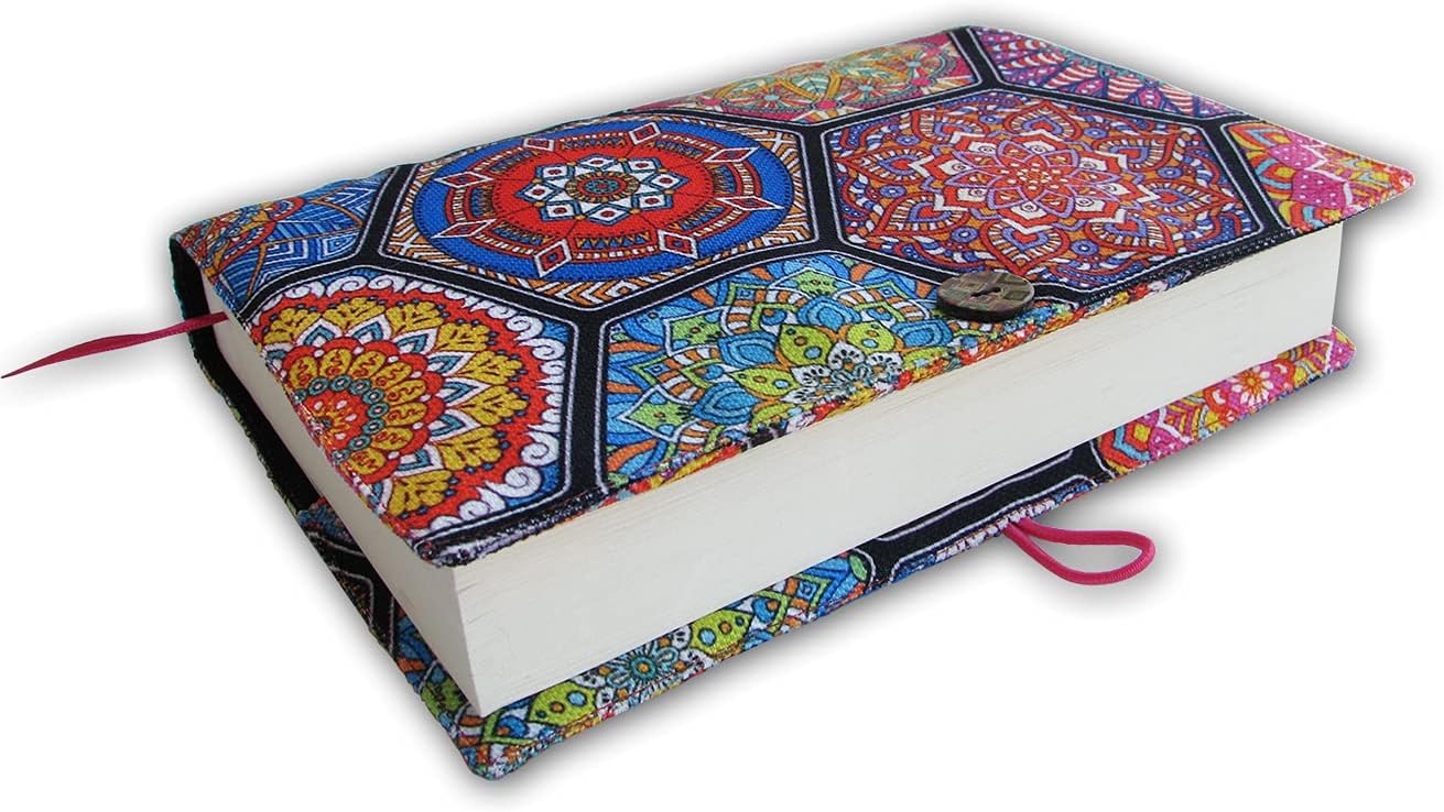 Book Cover for Novel, Ethnic Ottoman Pink Pattern Book Cover, Washable Cloth Hardcover for Paperback - Padded Book Sleeve Cover for Adult 5.5" x 8"