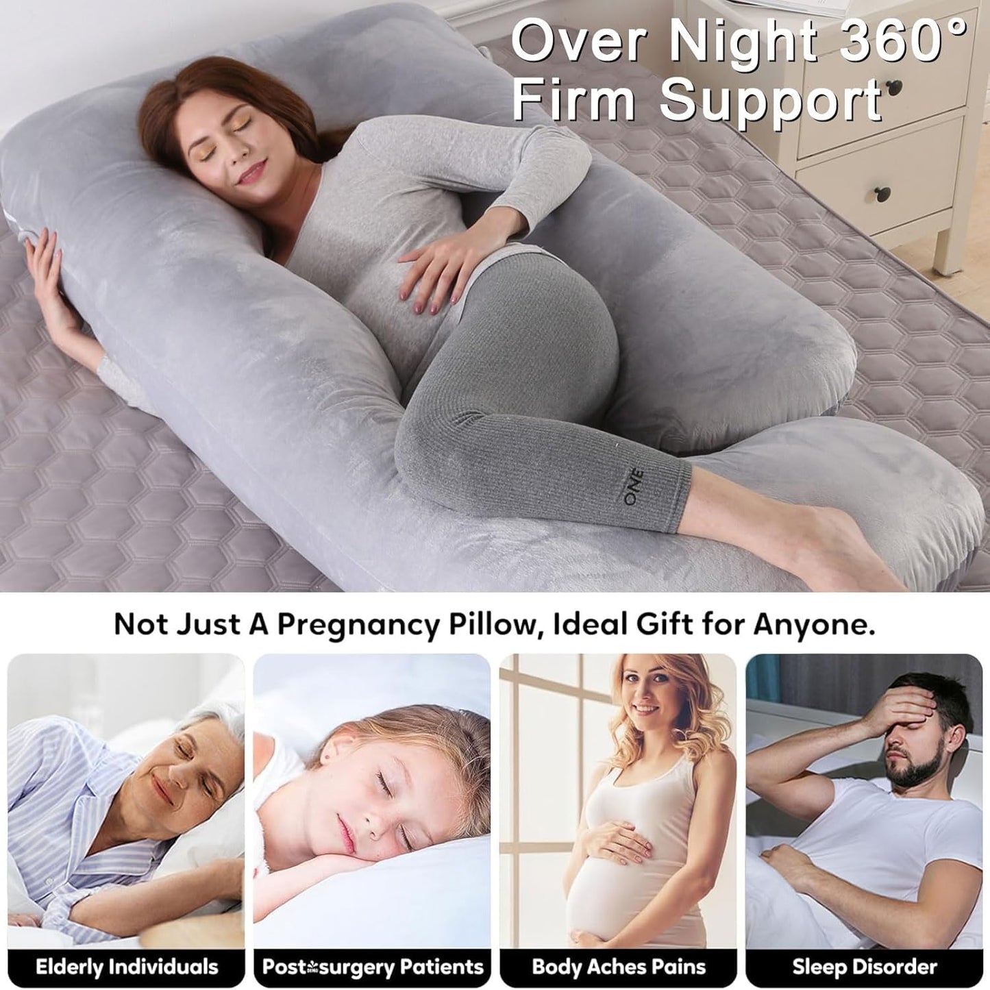 U-Shaped Full Body Pillow for Adults, Maternity Pregnancy Pillow with Washable Velvet Cover, Ergonomic Support for Back, Belly & Hips, Comfort for Expecting Mothers & Side Sleepers