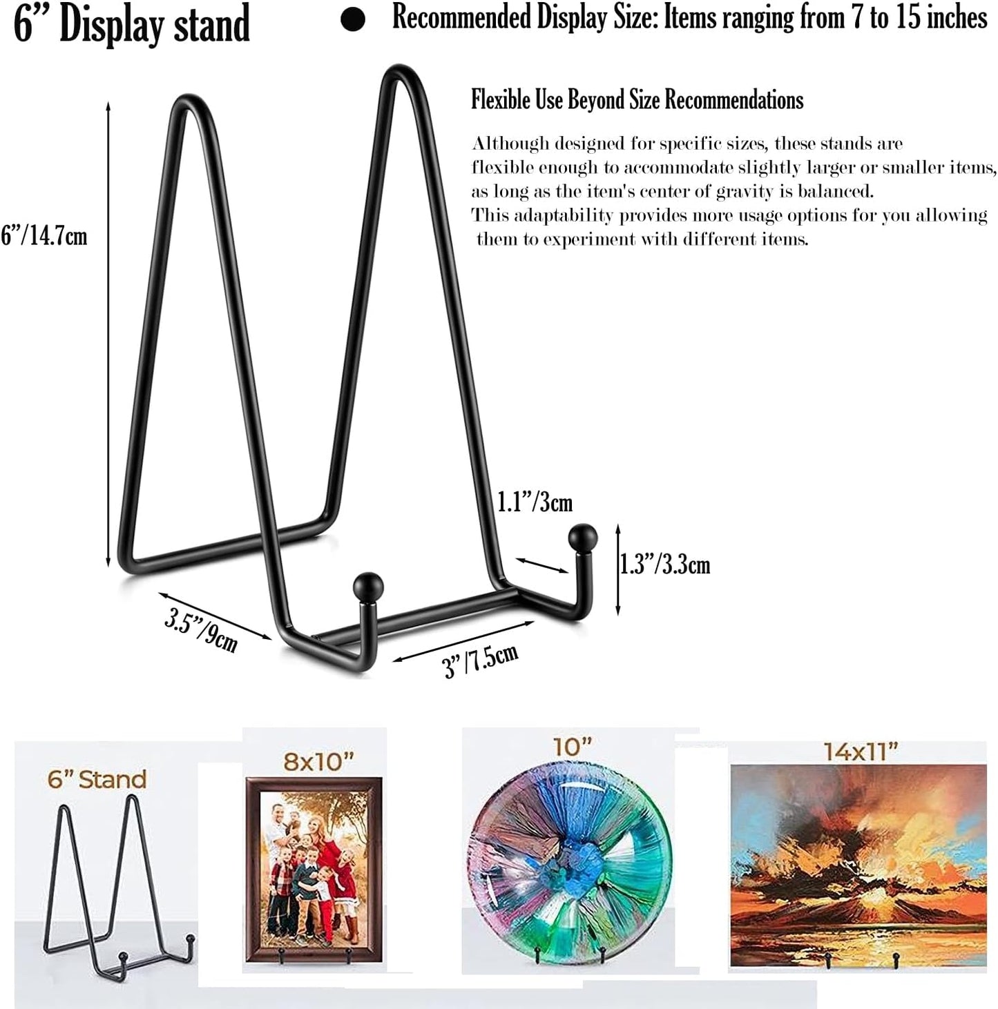 Plate Stands for Display 4 PCS - 6 Inch Plate Holder Display Stand + Metal Frame holder stand for Picture, Decorative Plate, Book, Photo Easel Golden Black(4 Pack, 2Color).