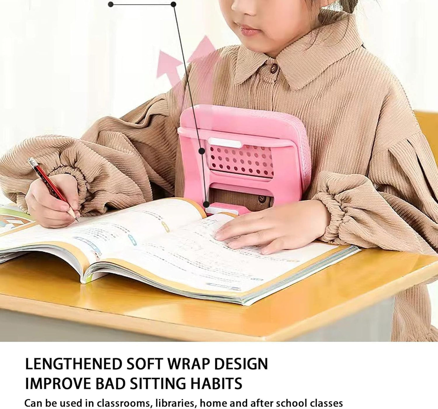 Kids Sitting Posture Corrector and Ergonomic 7° Forward Tilt Desk Writing Posture Corrector Detachable Nap Pillow with Holder(Pink)