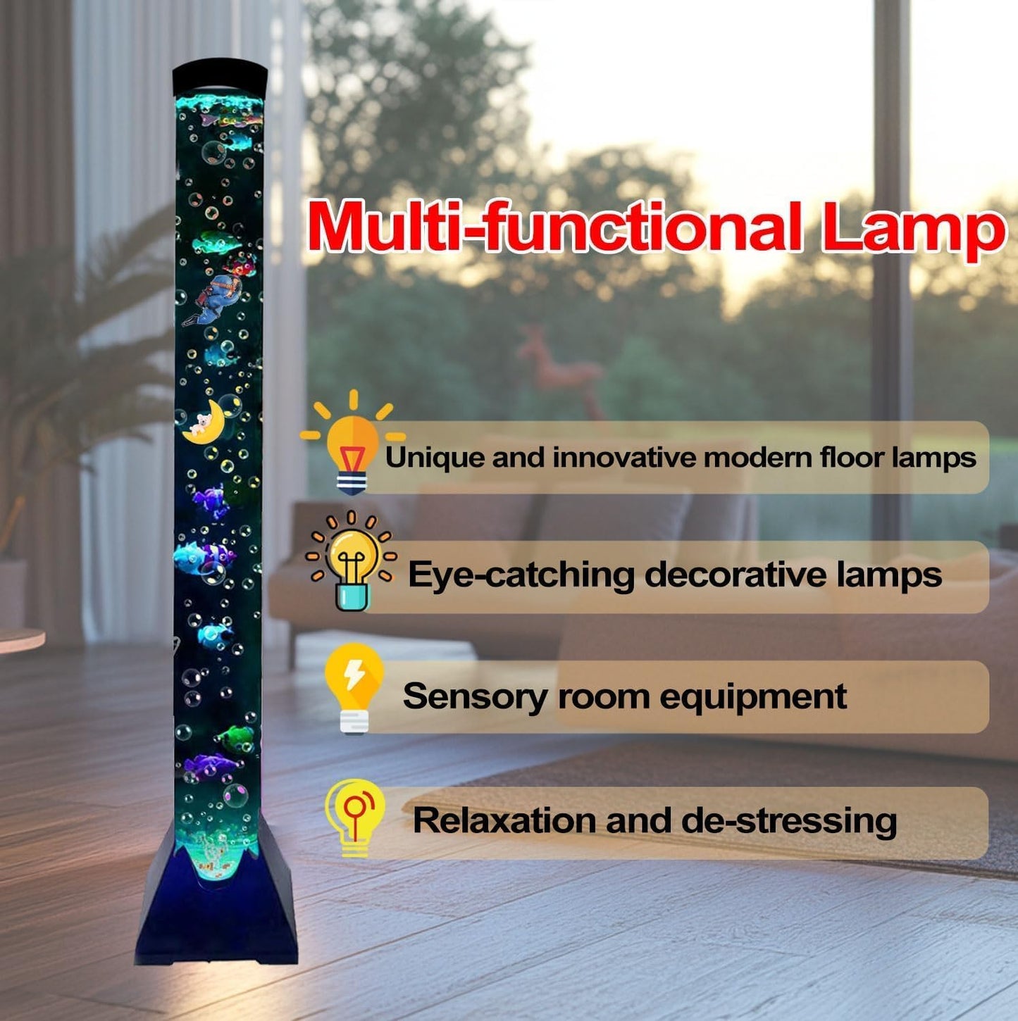 Sensory Bubble Tower Lamp with Wall Bracket: 4FT Color Changing LED Bubble Tube Light – Calming Sensory Lighting for Autism ADHD, Home Decor, Bedroom, Living Room, Meditation, Party Ambiance