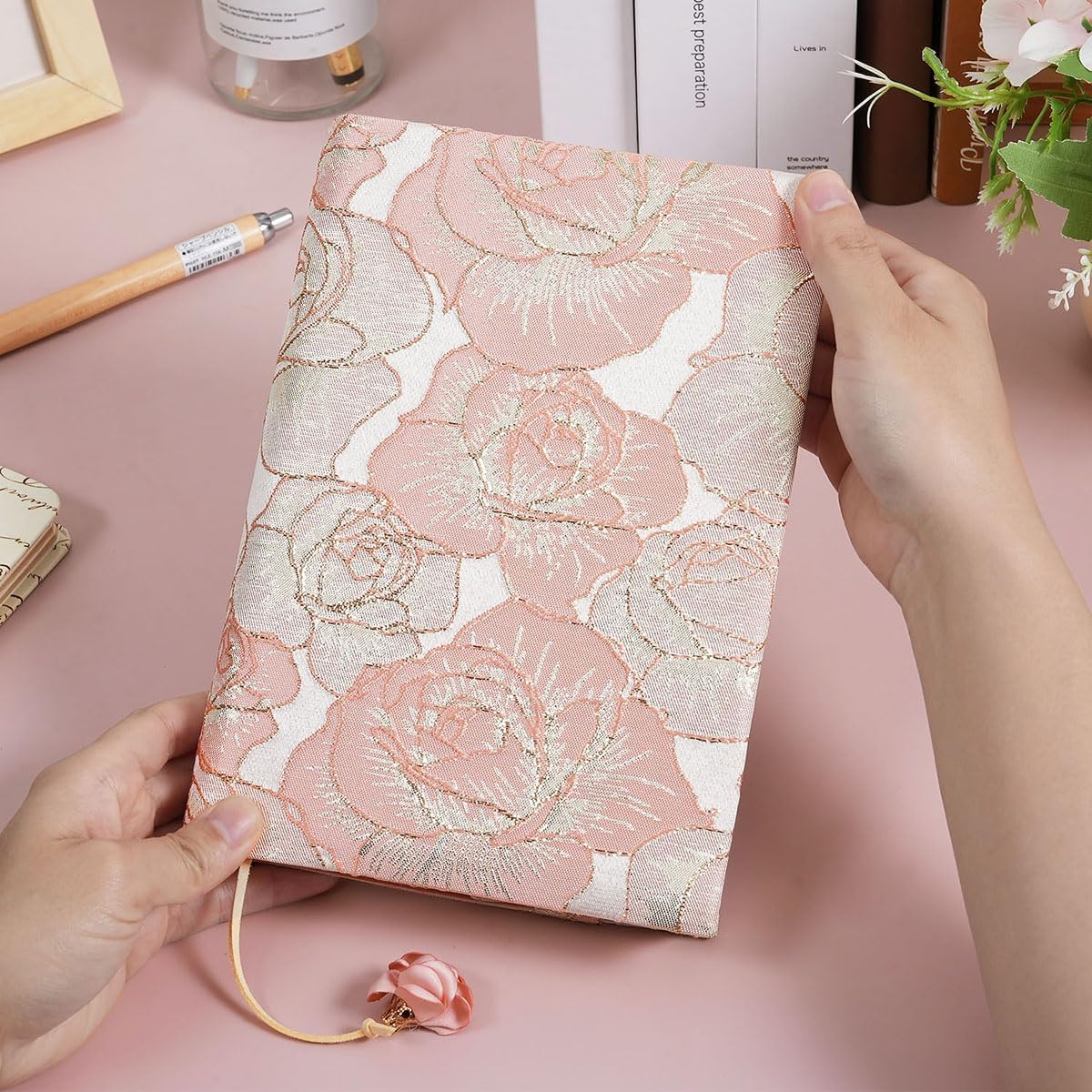 Book Cover Protector for Paperback, A5 Book Cover for Hardcover, Soft Cloth Book Covers - Pink Rose Floral Design, Adjustable Book Sleeve Fit for 5.5×8.5 inch Hardcover Notebook Textbooks Bible Novels