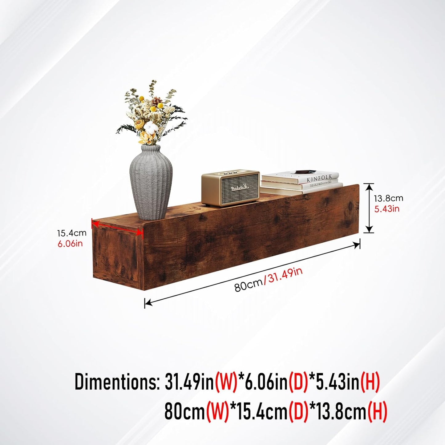 Floating Solid Wood Console Table, 32'' Wall Mounted Narrow Entryway Table with Storage Shelf, Modern Couch Shelves Small Entry Way Tables for Entryway, Front Hall, Hallway (Rustic Brown)