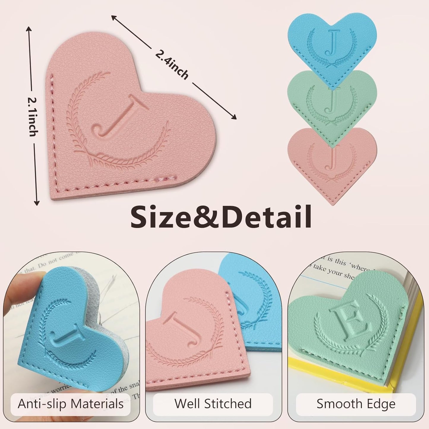 Personalized Leather Heart Bookmark with Initial,Cute 26 Letters Custom Corner Book Mark for Reading Women& Men,Teacher,Student,Book Lovers Gifts,Book Accessories(Pink,A)