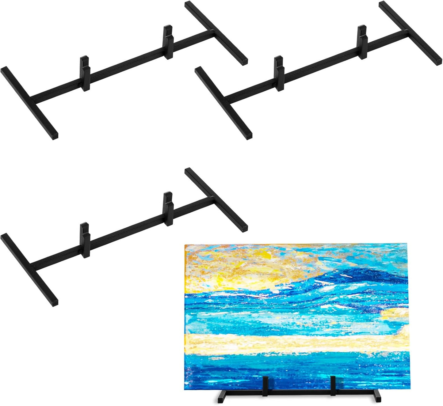 4 Pcs Black Metal Easel Stands Sleek Display Holder for Stained Glass Ceramic Tiles Art Collectibles, Elegant Picture Frame Stand for Home Decor, Office, Gallery Trade Show Exhibits