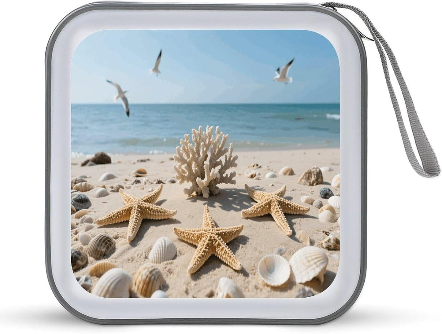 Sea Shells And Starfish CD Case Portable Zipper CD Case 40 Capacity Hard Plastic DVD Cases Holder Large Storage Disc Wallet Bag for Car Home Travel DVD Collection Bag