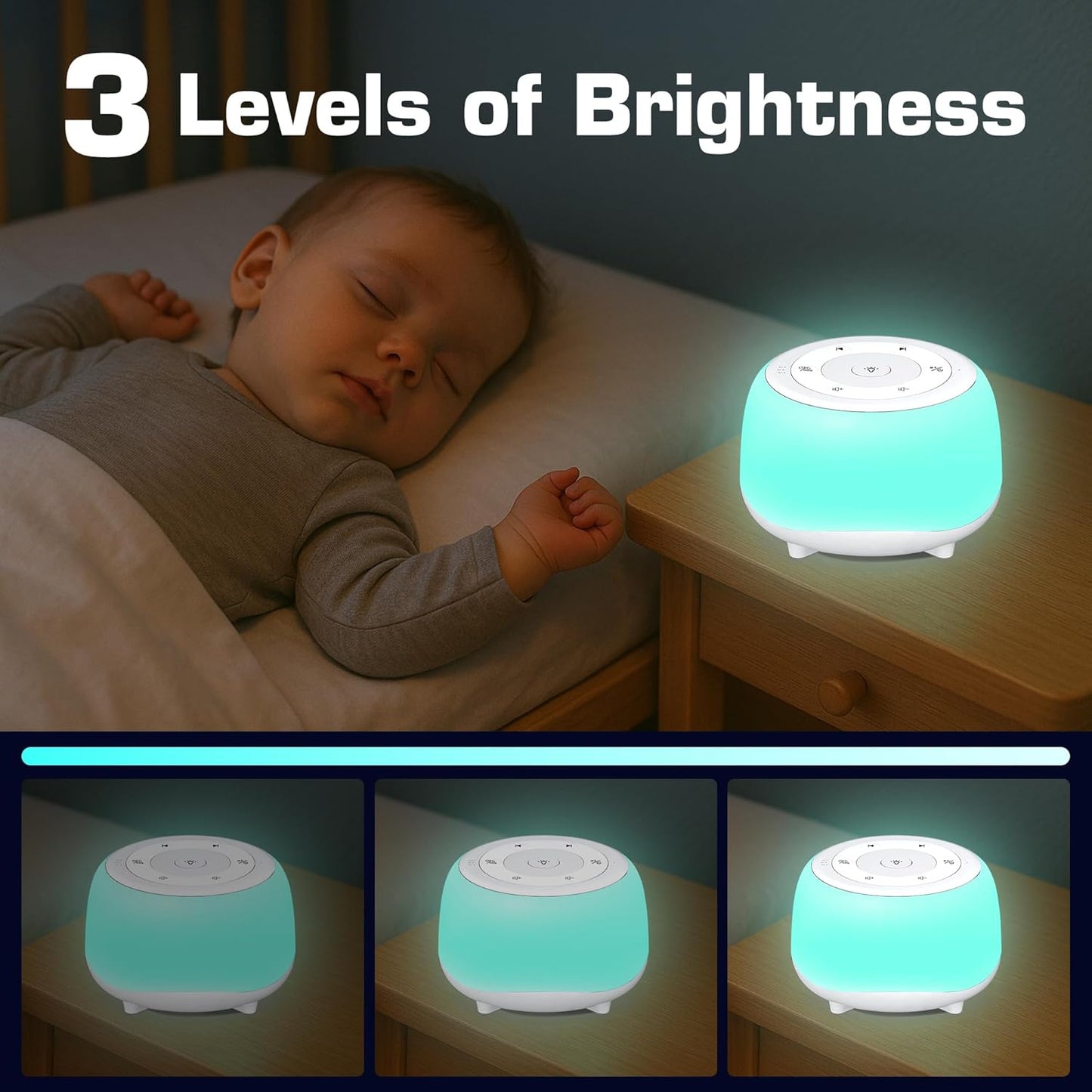White Noise Sound Machine with 7 Colors Night Light 34 Soothing Sounds, Portable Sound Machine for Baby Adults Kids Sleep with 30 Volume Levels 4 Timers Adjustable Brightness (White)