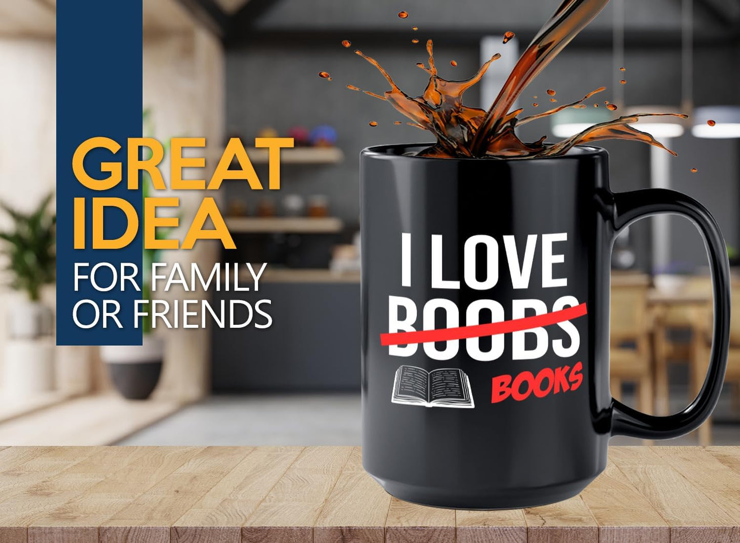 Book Lover Coffee Mug 15oz Black -I Love boobs - Bookworm Literature Library Book Lover Reader Booked Editor Intellectual Studious