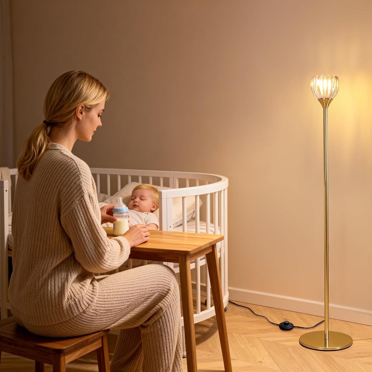 Floor Lamps for Living Room, Bedroom, Gold Standing Lamp with 12W Bulb, Vintage Floor Lamp for Reading, Nursery, Corner (Amber Tulip)