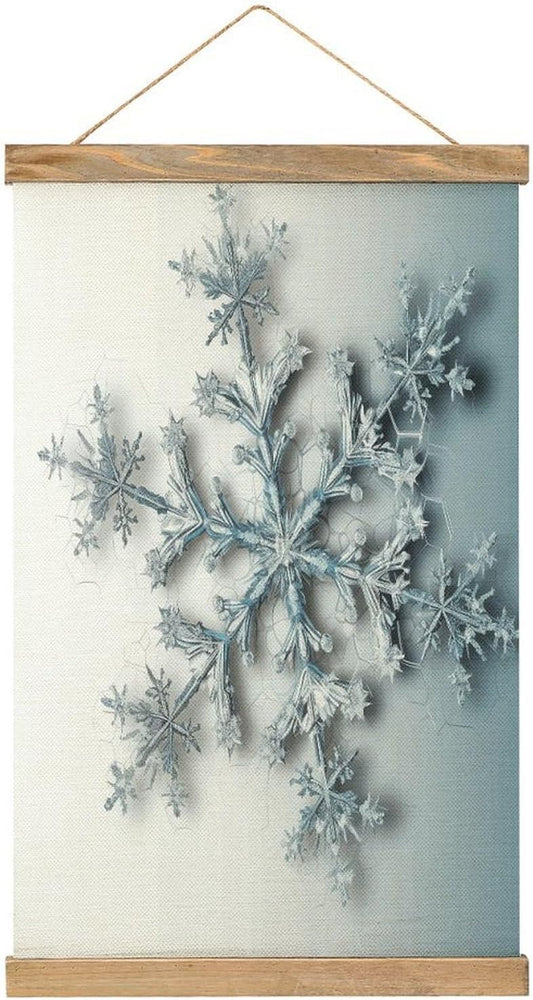 Vintage Transparent Snowflake Poster with Wooden Frame Personalized Linen Hanging Scroll Painting Rustic Wall Hanging Illustrative Modern Artwork Decor for Home Living Room Bedroom Office